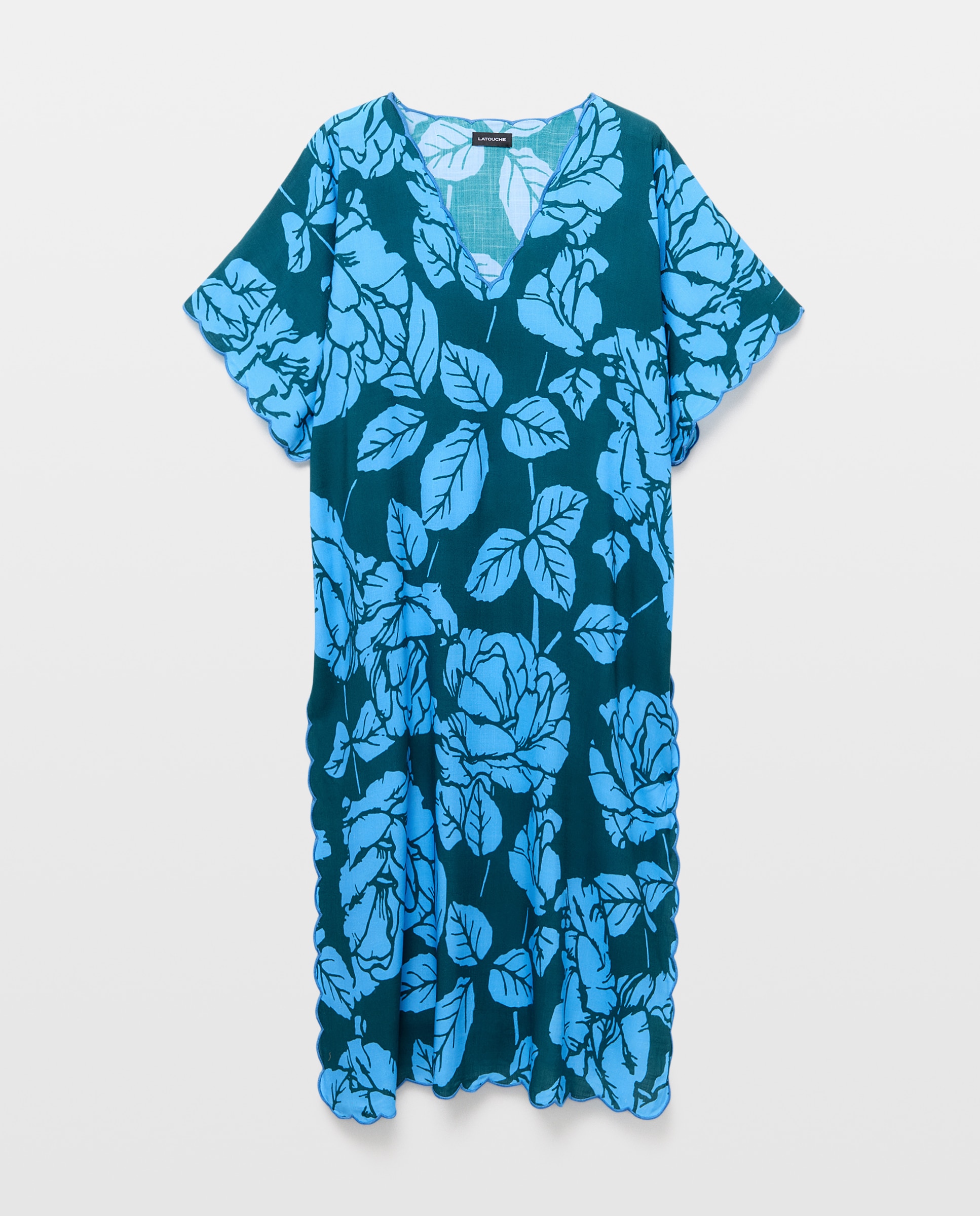 Imagen 0 de Kaftán de mujer con bordados laterales y estampado floral Verde