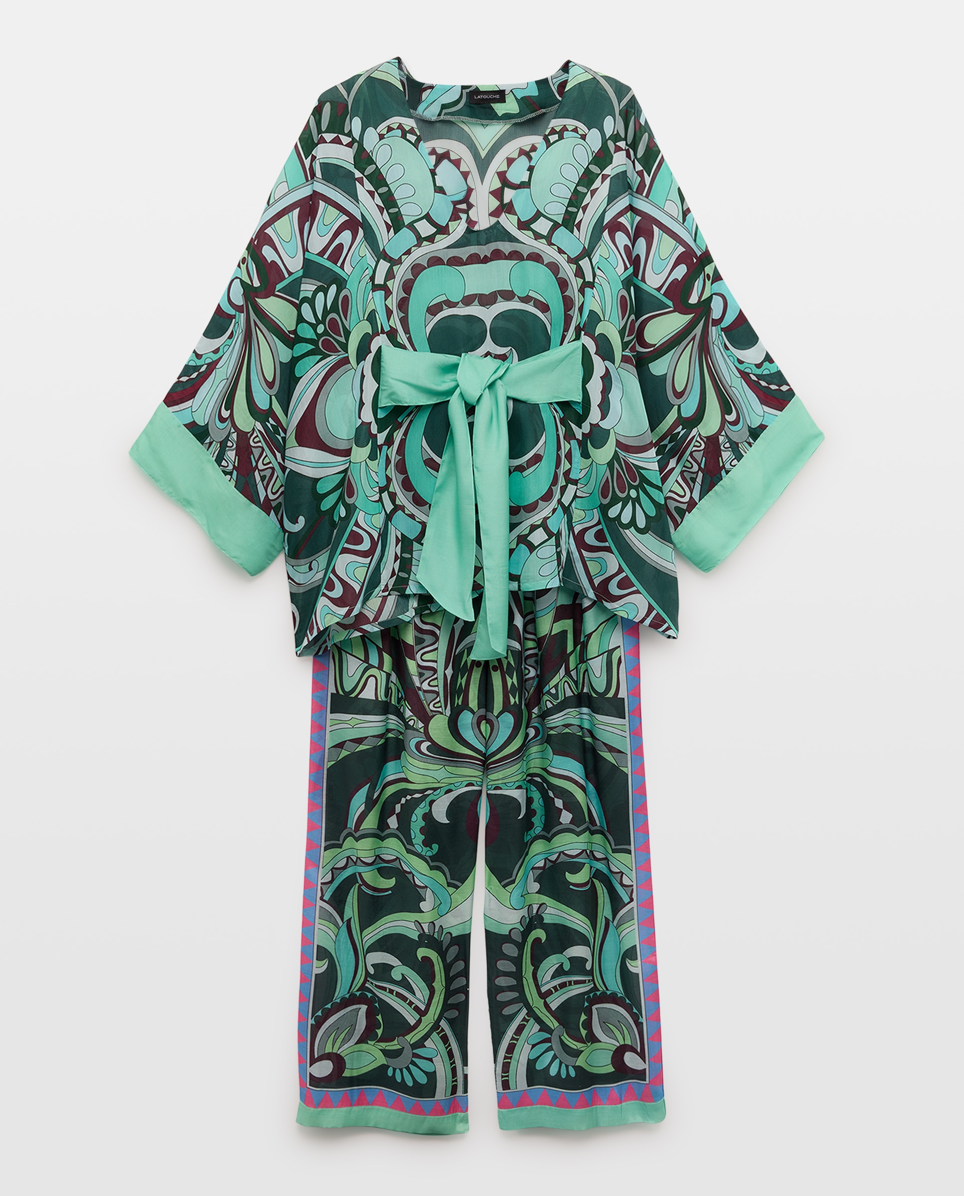 Conjunto com Estampado dos Anos Setenta Verde-1