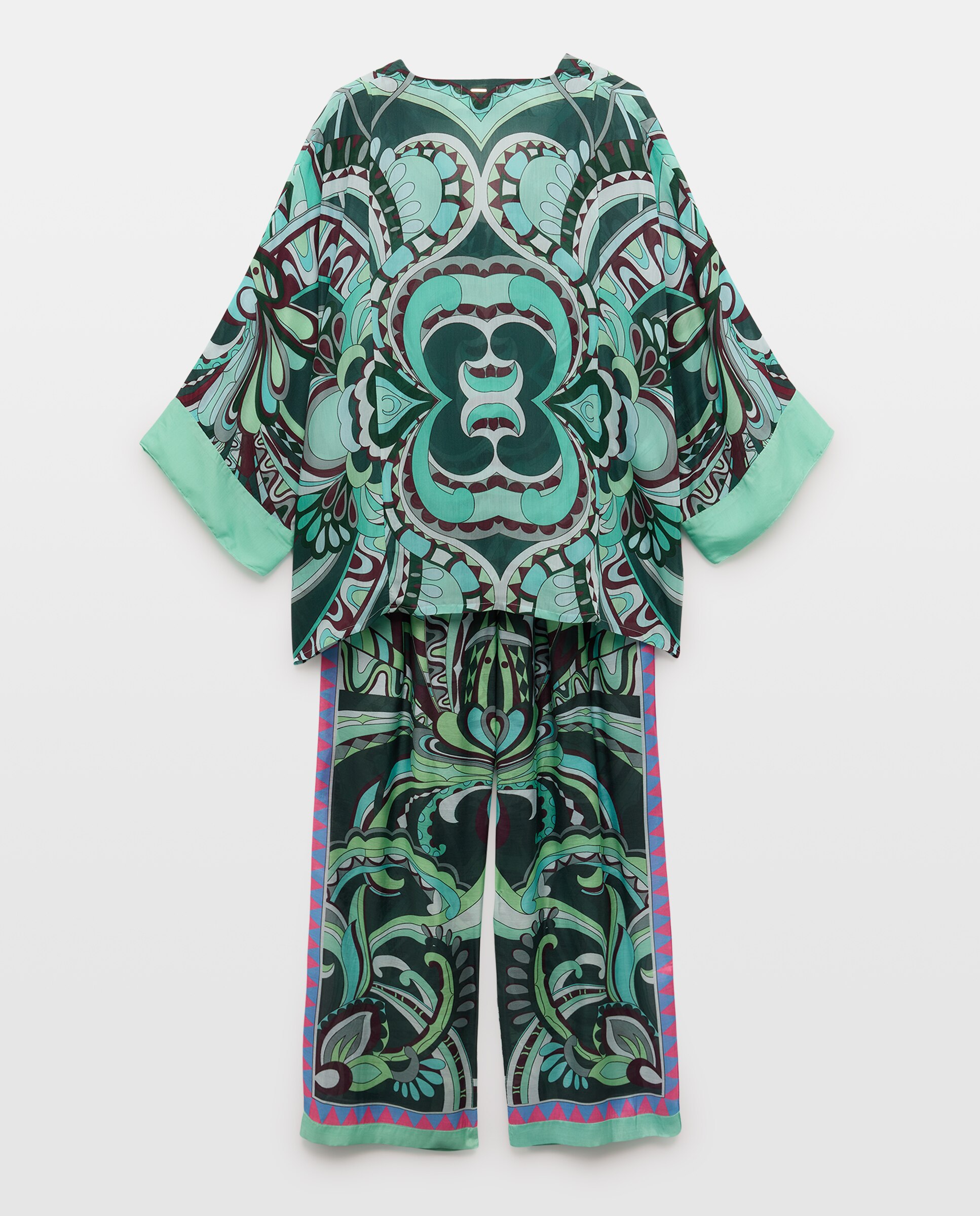 Conjunto com Estampado dos Anos Setenta Verde-2