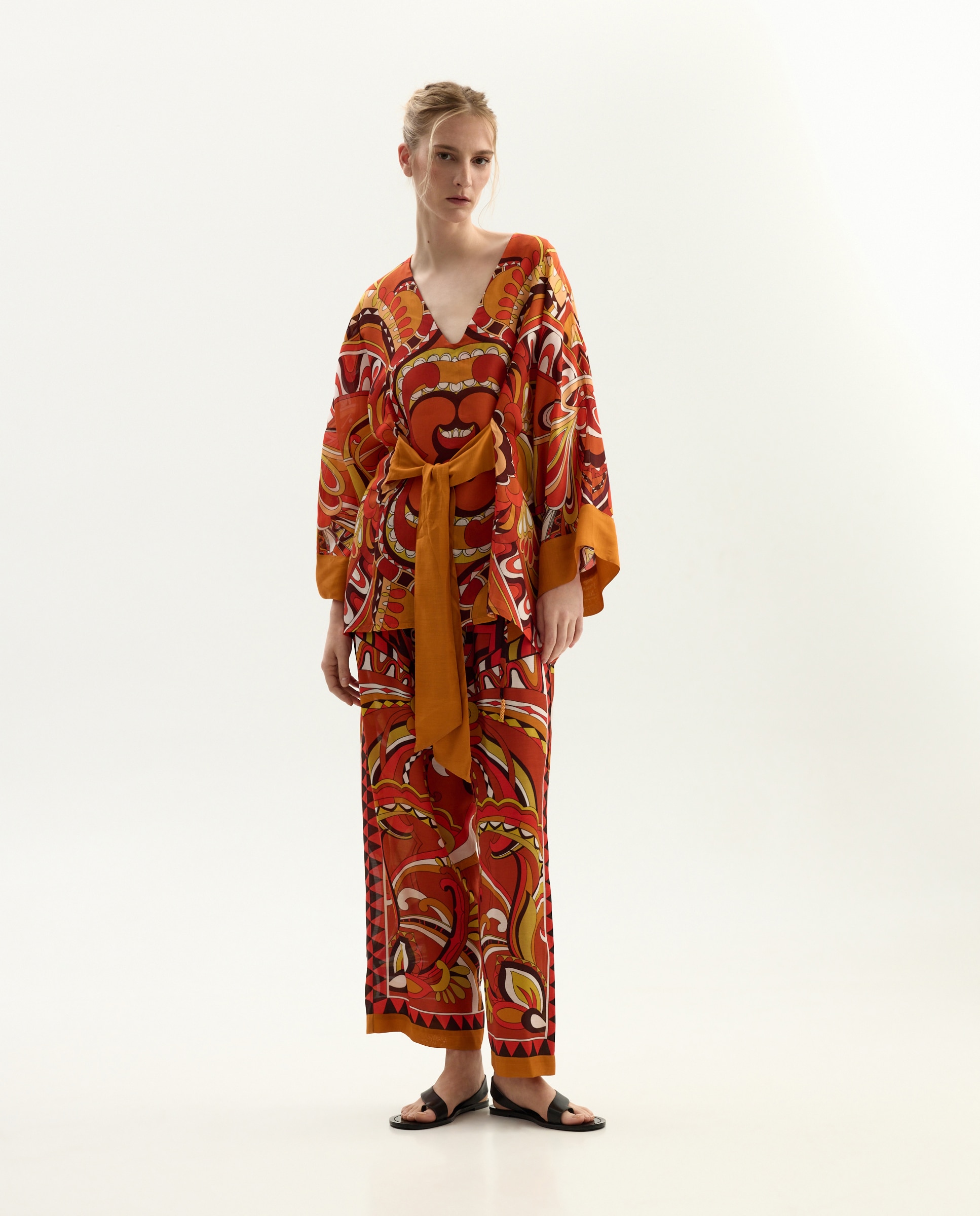 Conjunto com Estampado dos Anos Setenta Castanho-5