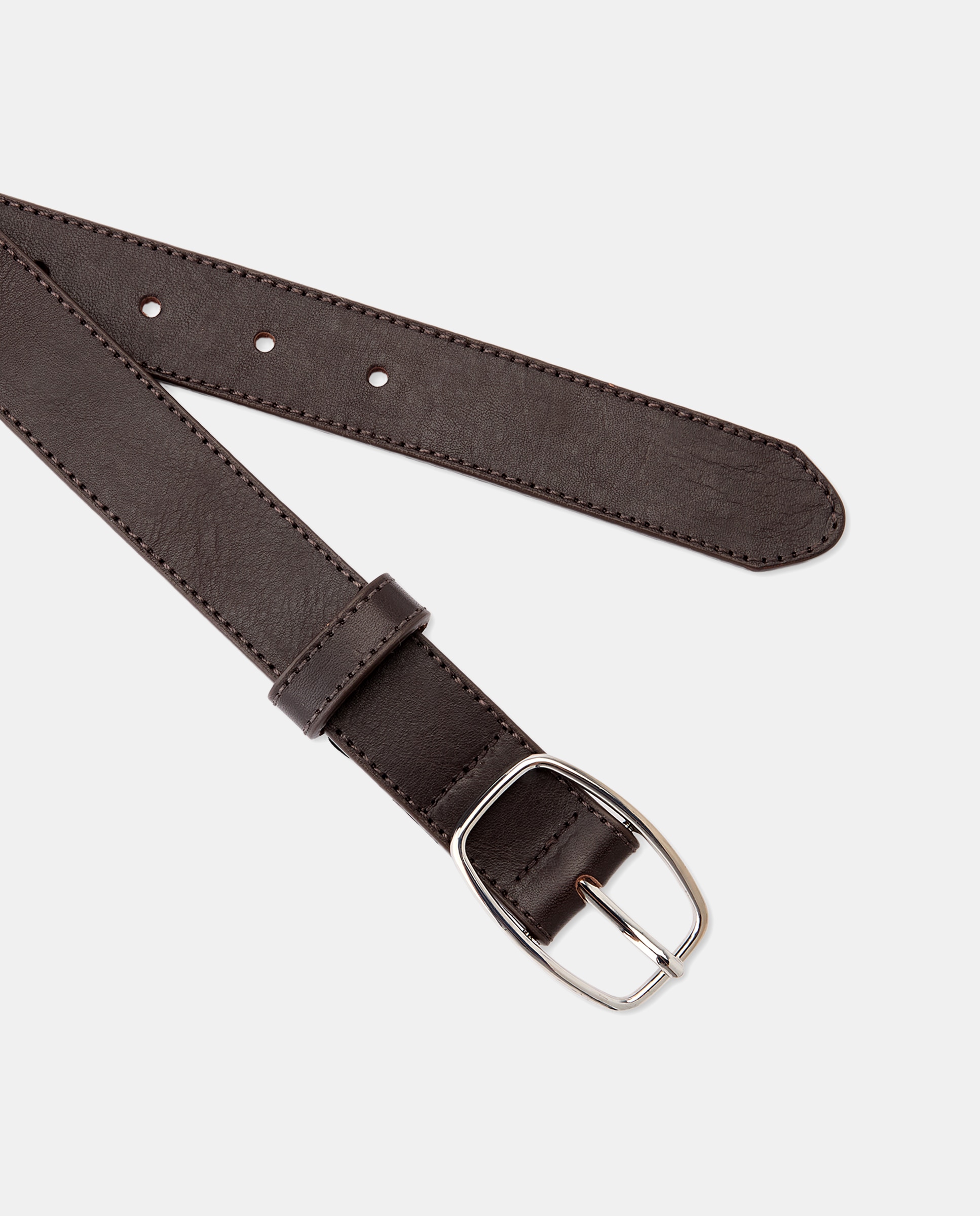 Cinto em Pele com Fivela Prateada Castanho-2