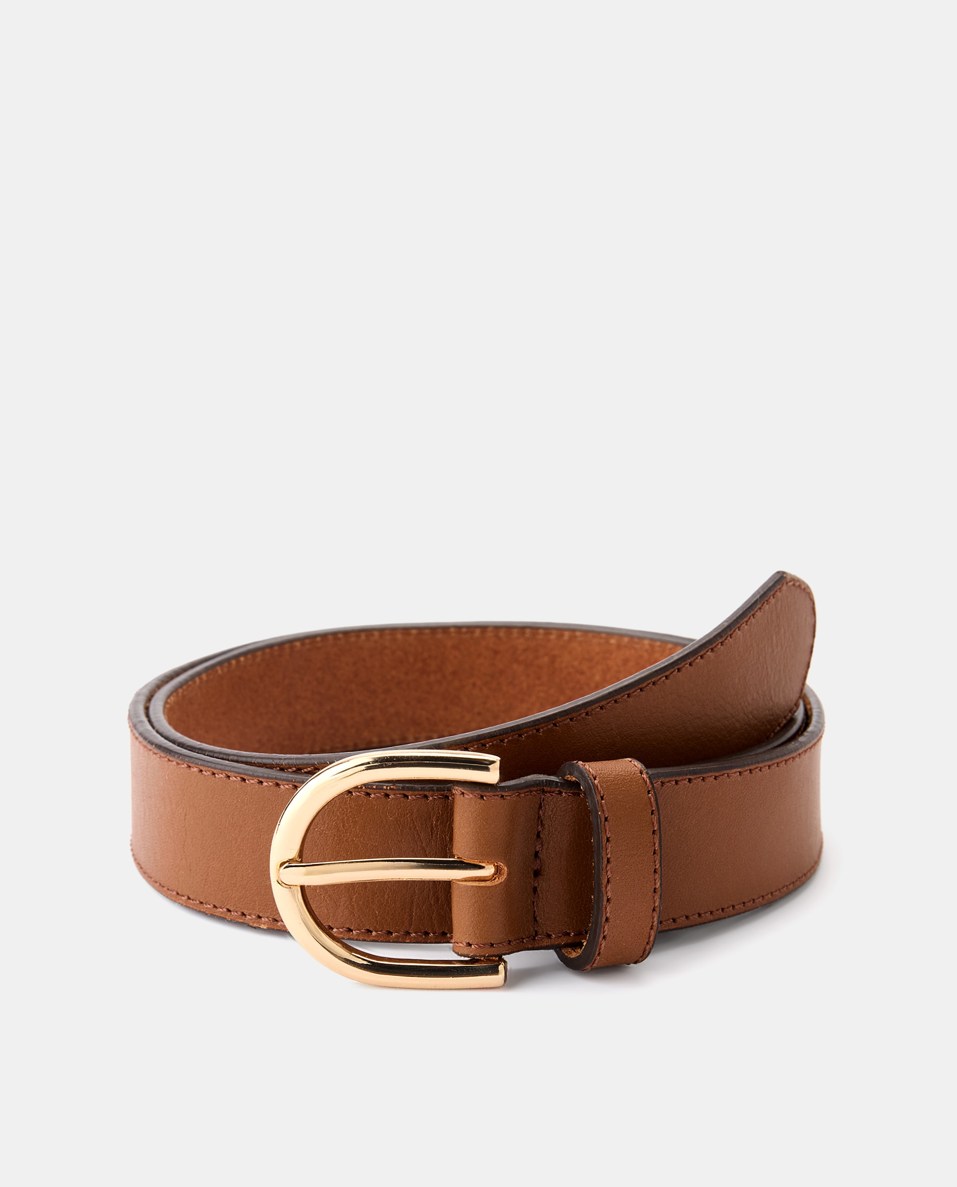 Cinto em Pele com Fivela Prateada Camel-1