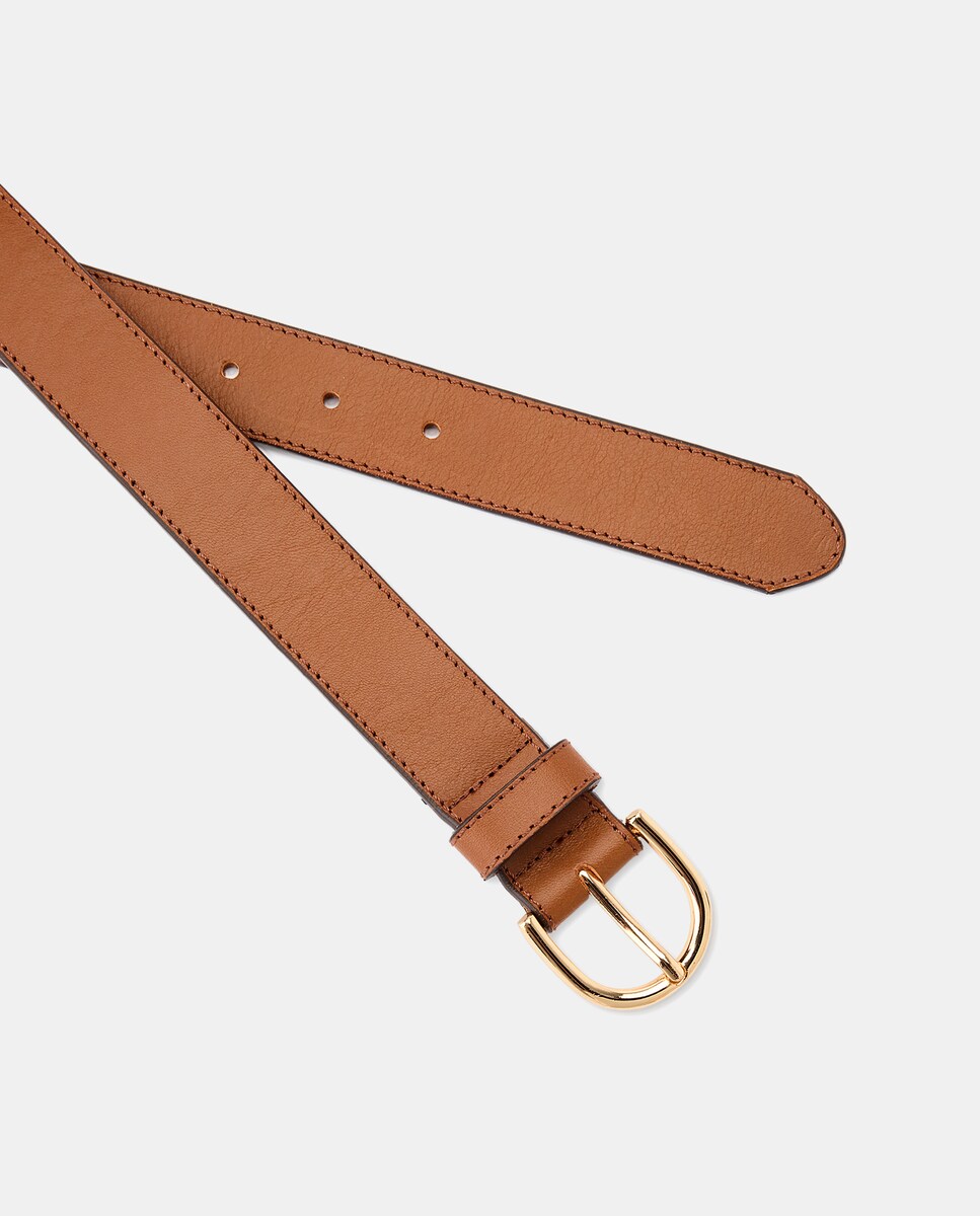 Cinto em Pele com Fivela Prateada Camel-2