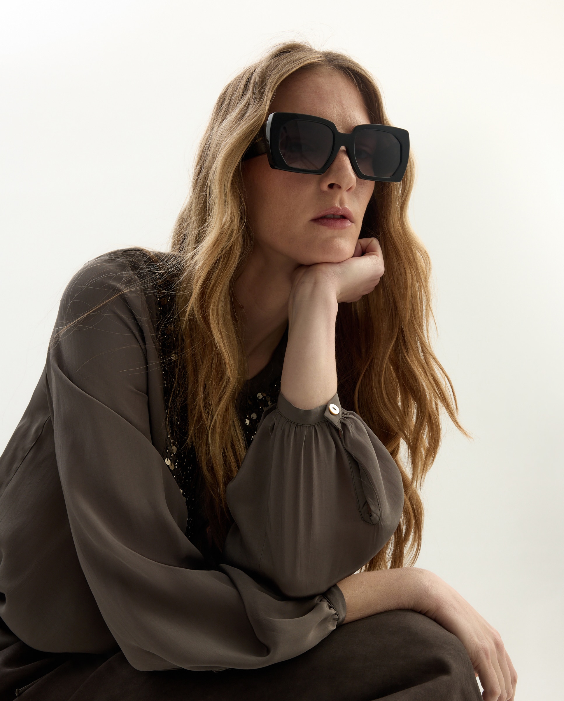 Óculos de Sol Retangulares com Degradé Castanho-5