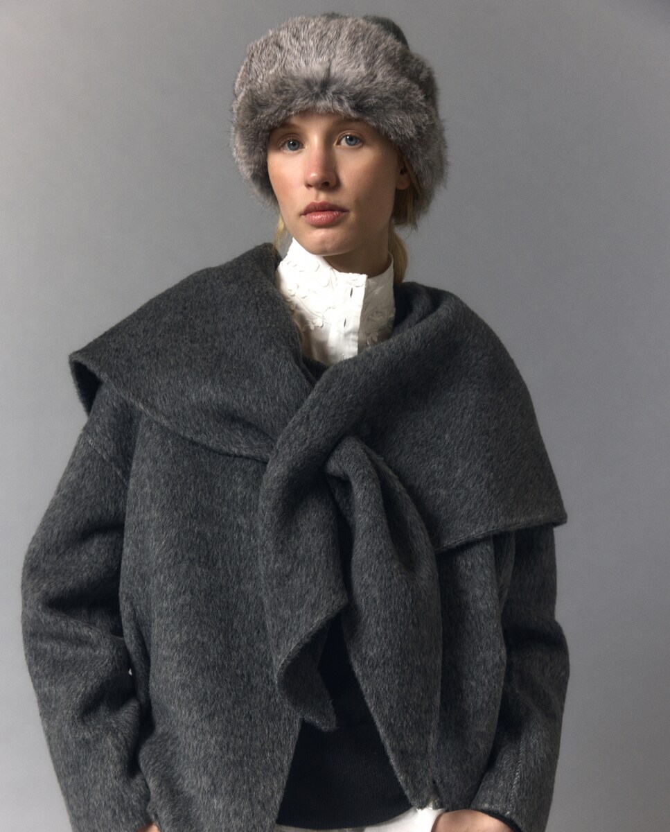 Gorro de ponto com pelo Cinzento-claro-3