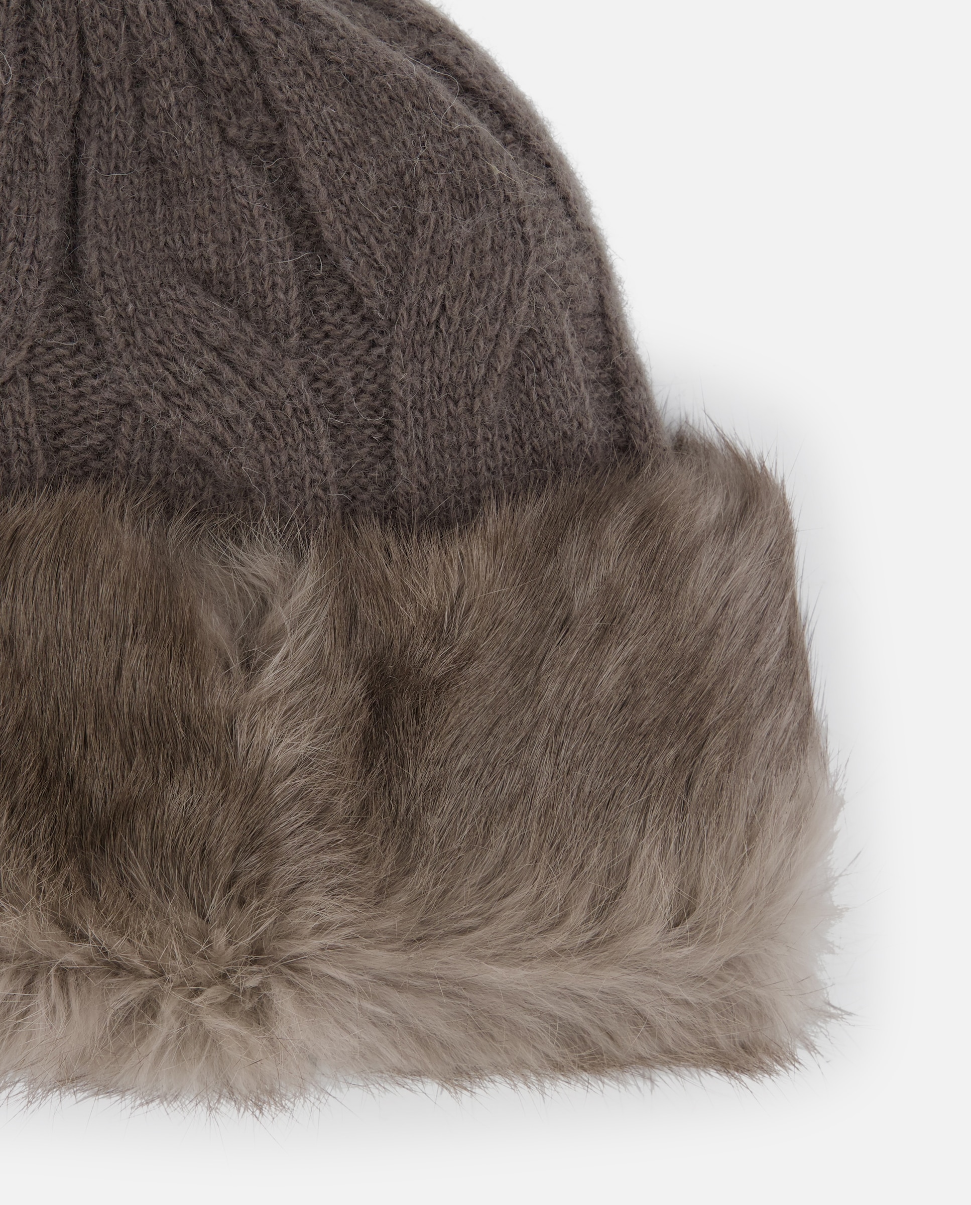 Gorro de Malha com Pelo de Coelho Cinzento-claro-2