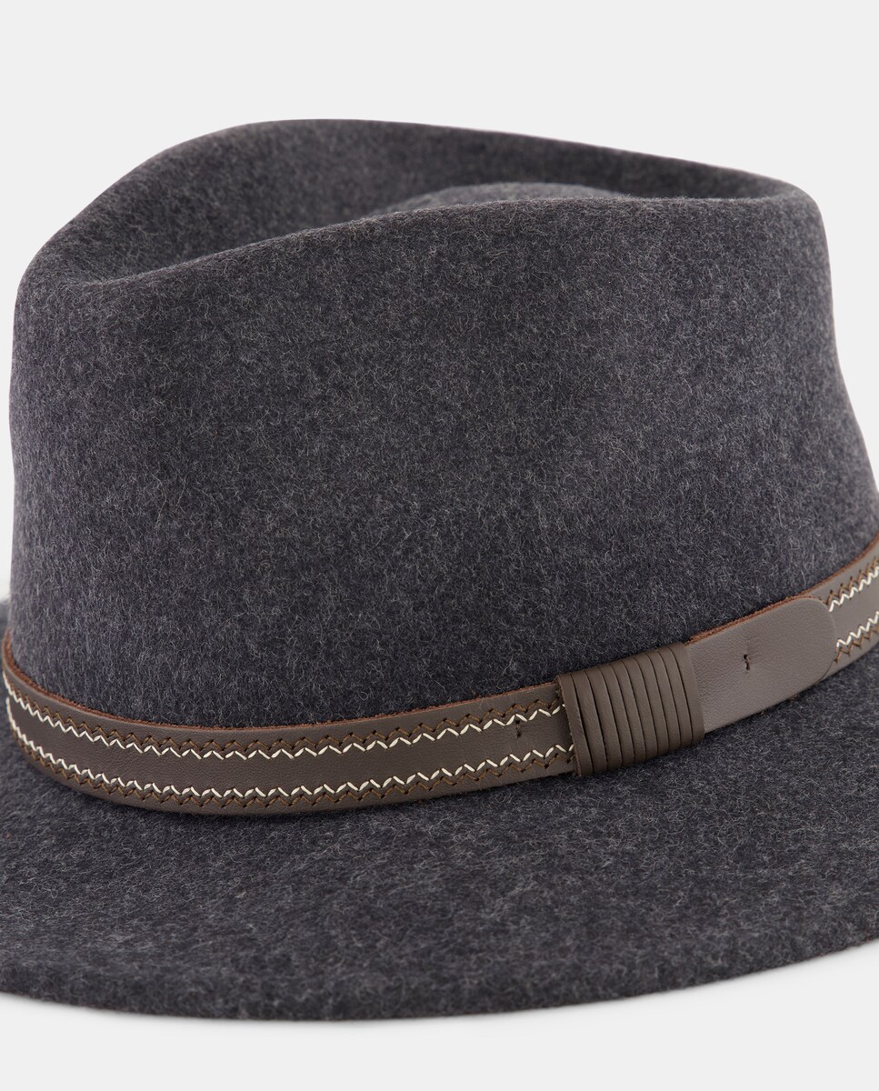 Chapéu de Feltro com Fita Bordada Cinzento-claro-2