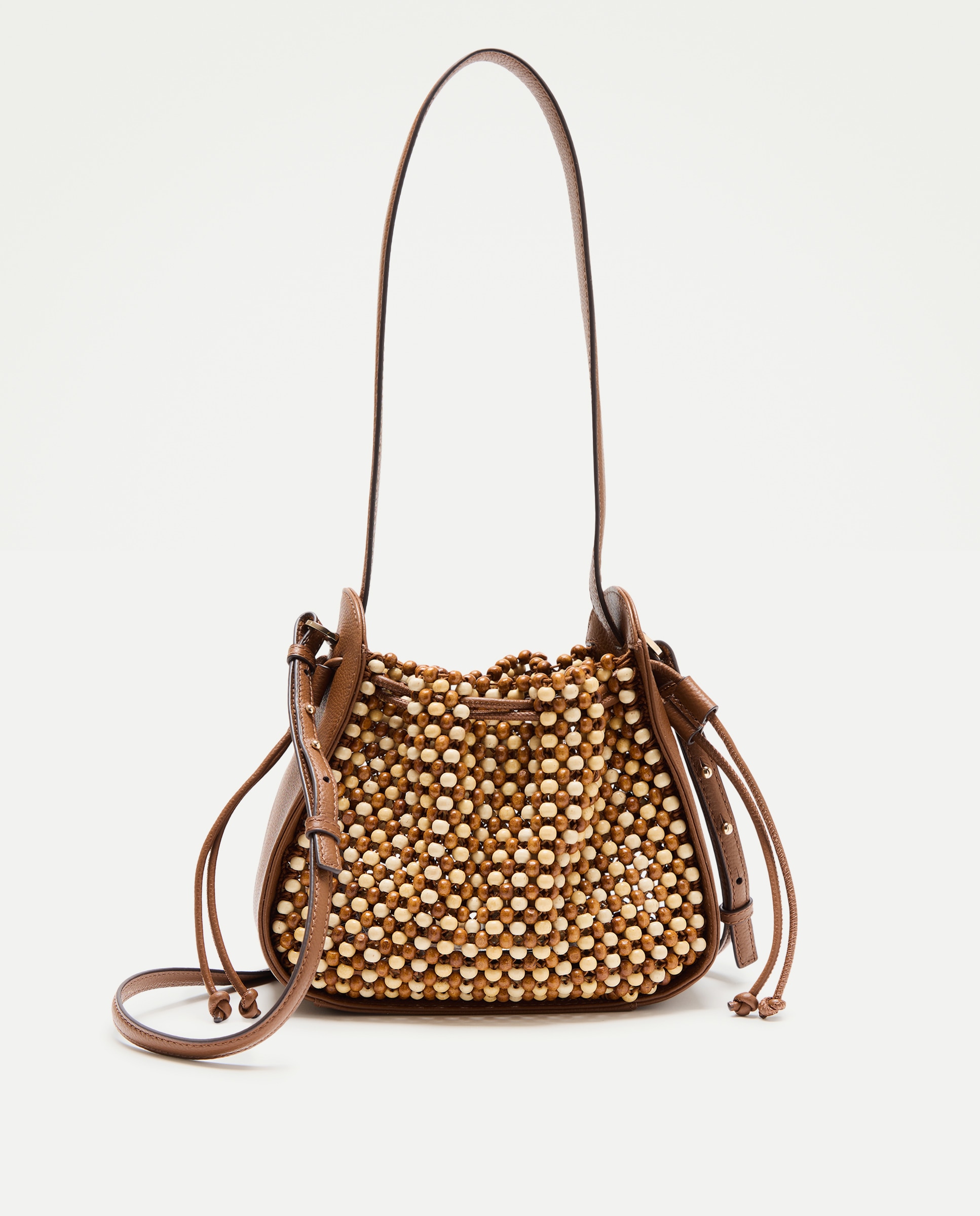 Imagem 0 de Mala a Tiracolo com Bolinhas de Madeira e Pele