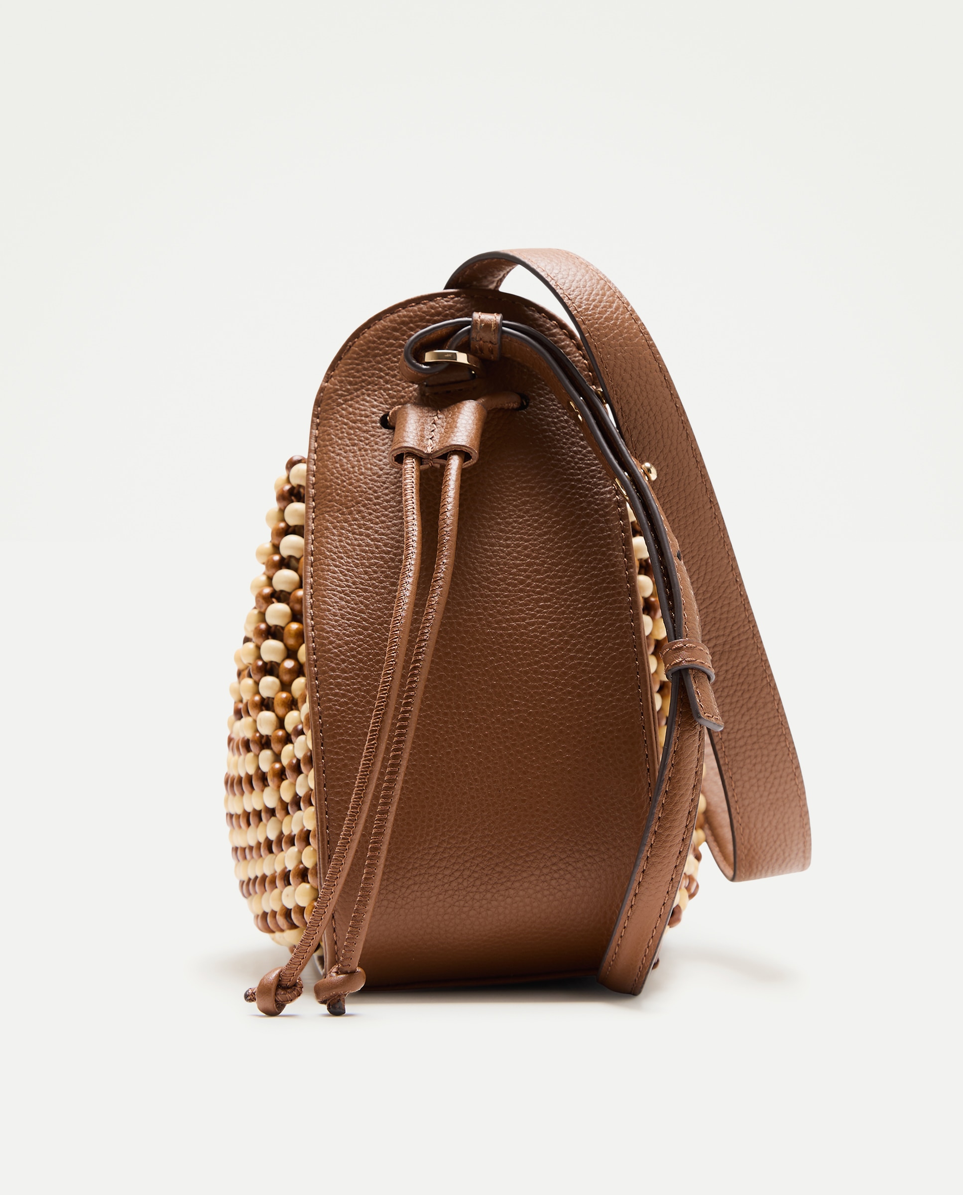 Mala a Tiracolo com Bolinhas de Madeira e Pele 730 Camel-3