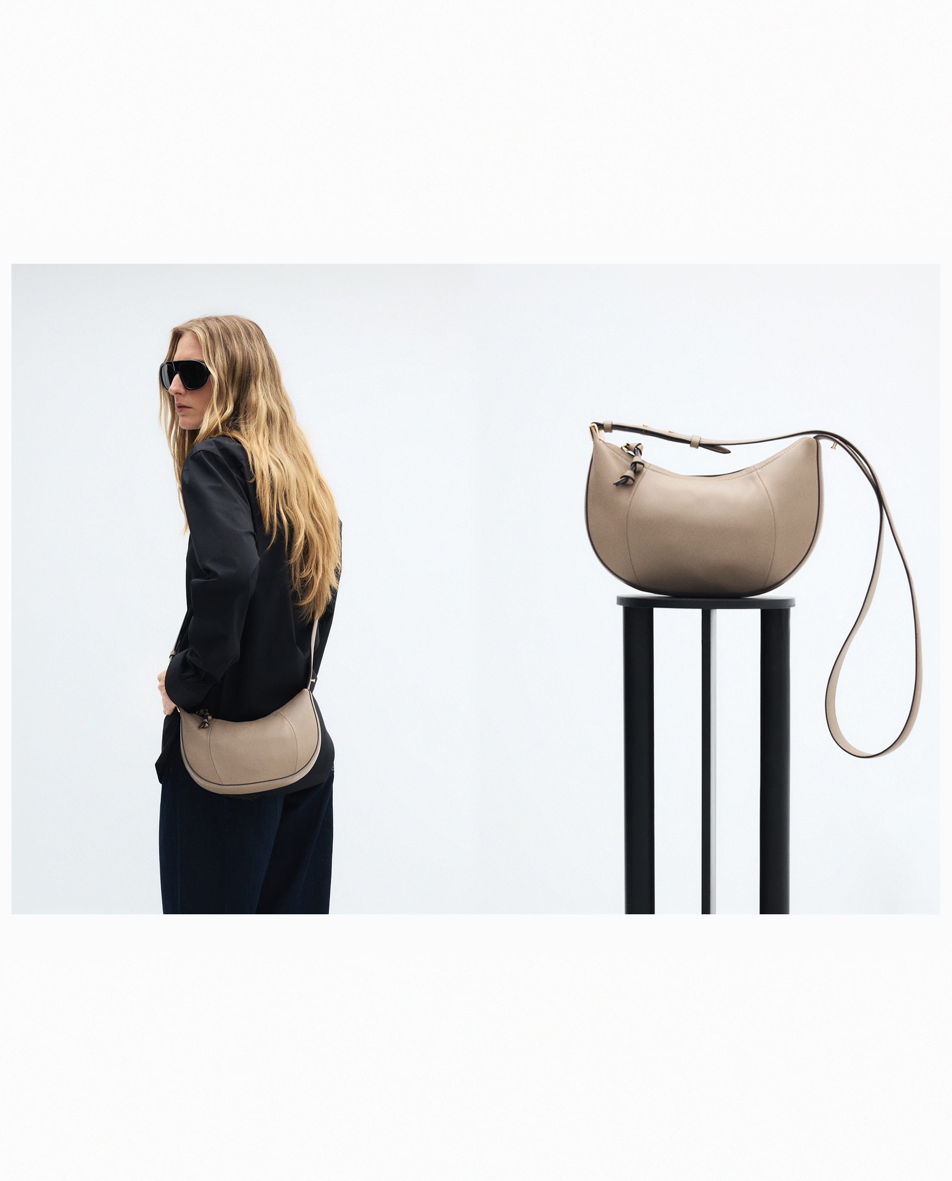 Mala Shopper Meia-Lua de Napa Cinzento-claro-6