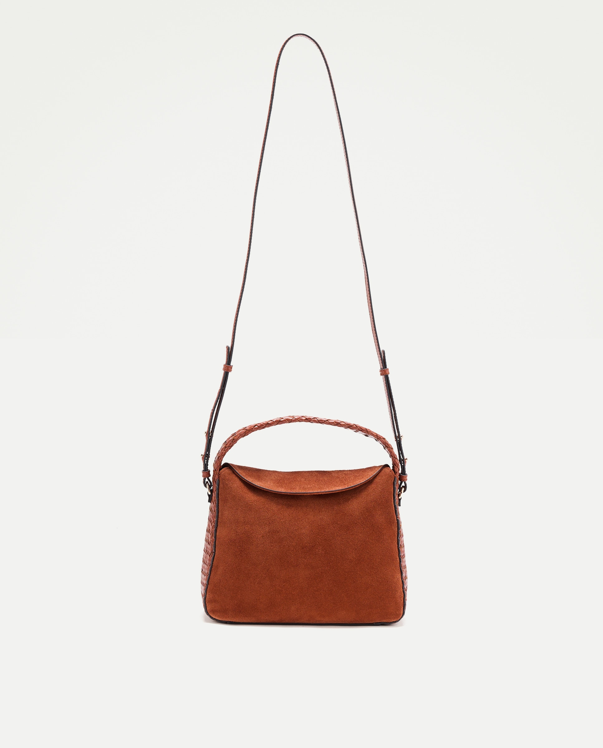 Imagen 0 de Bolso shopper de  ante con asa de piel trenzada 770 Terracota