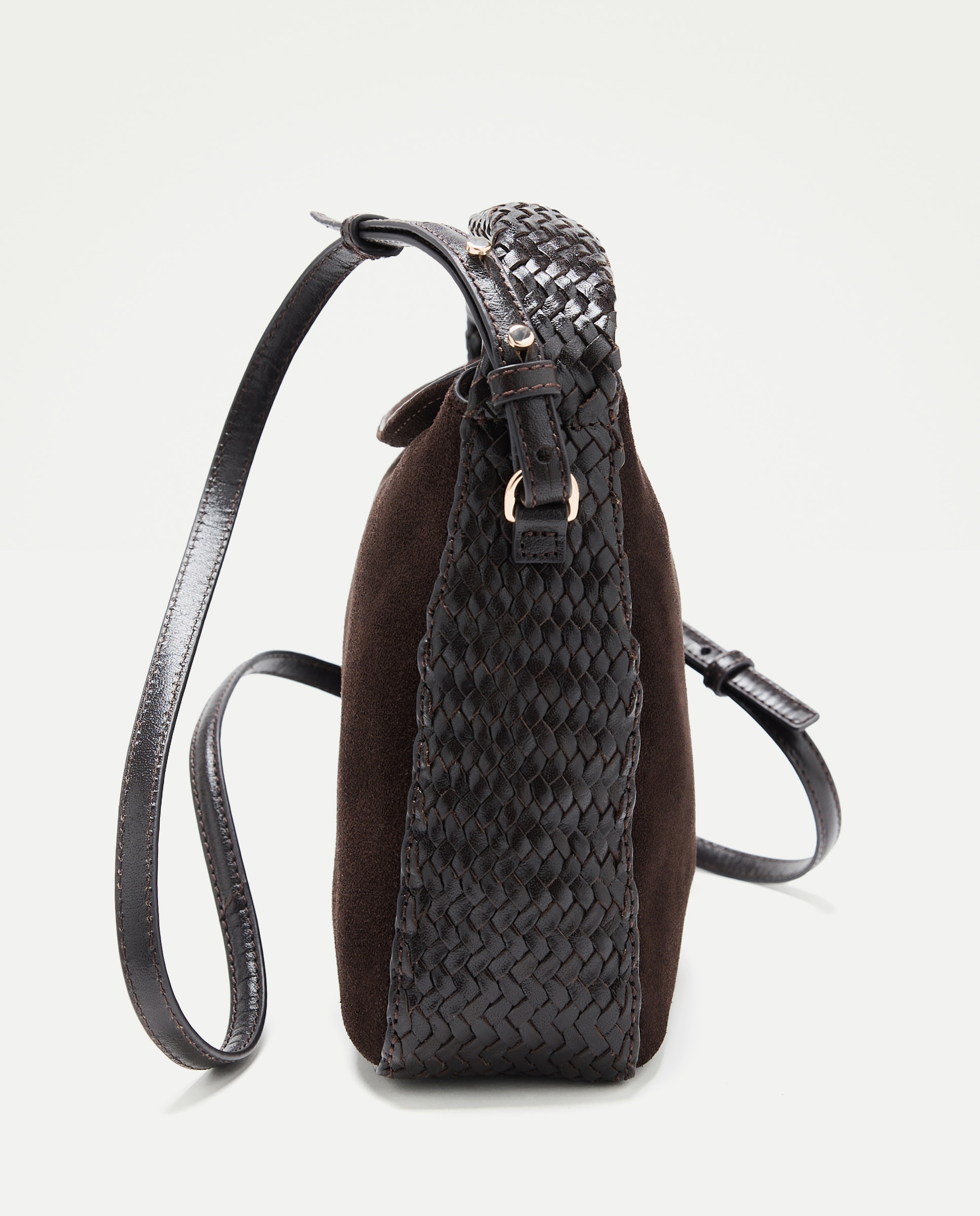 Mala Shopper de Camurça com Alça em Pele Entrançada Chocolate-3