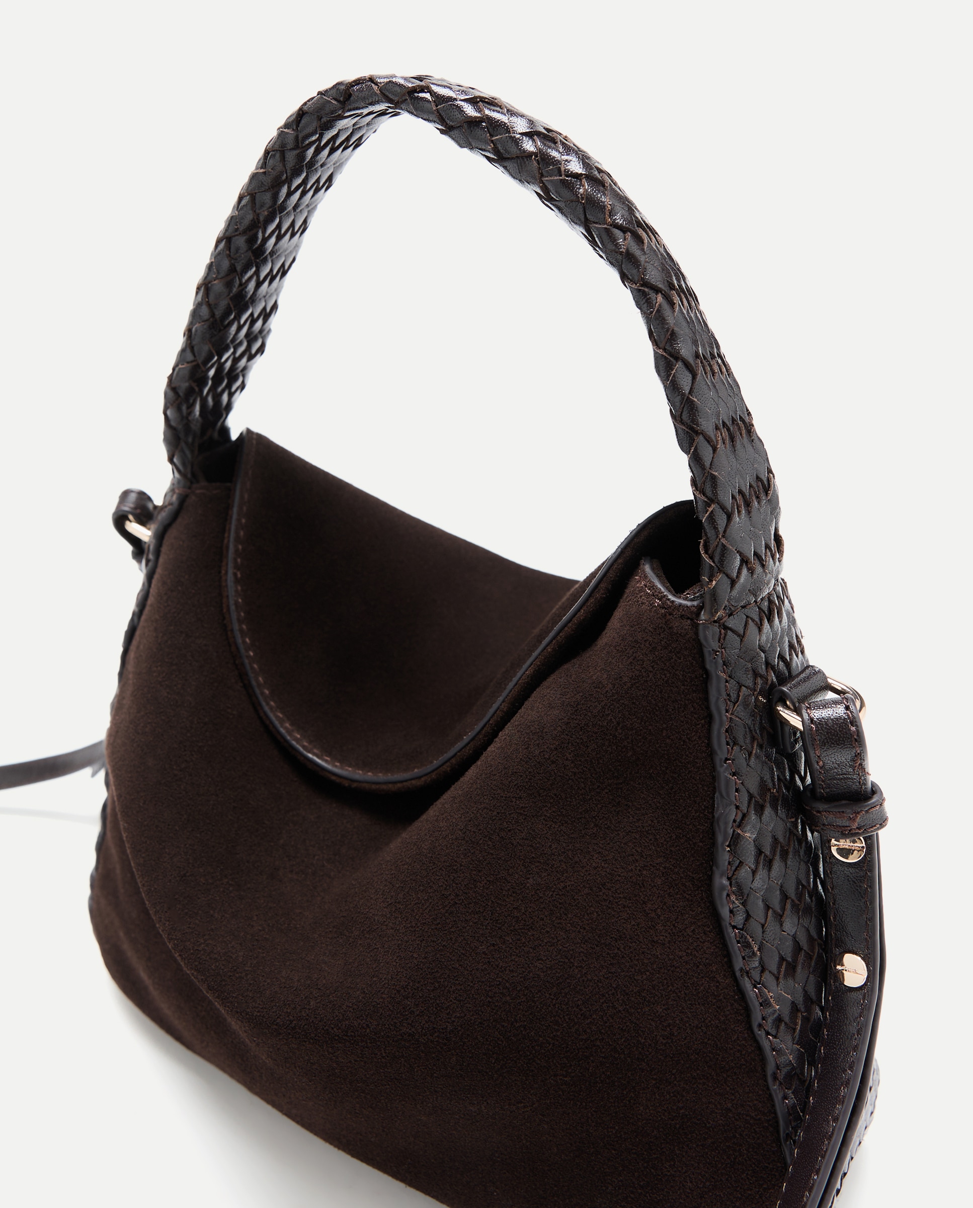 Mala Shopper de Camurça com Alça em Pele Entrançada Chocolate-4