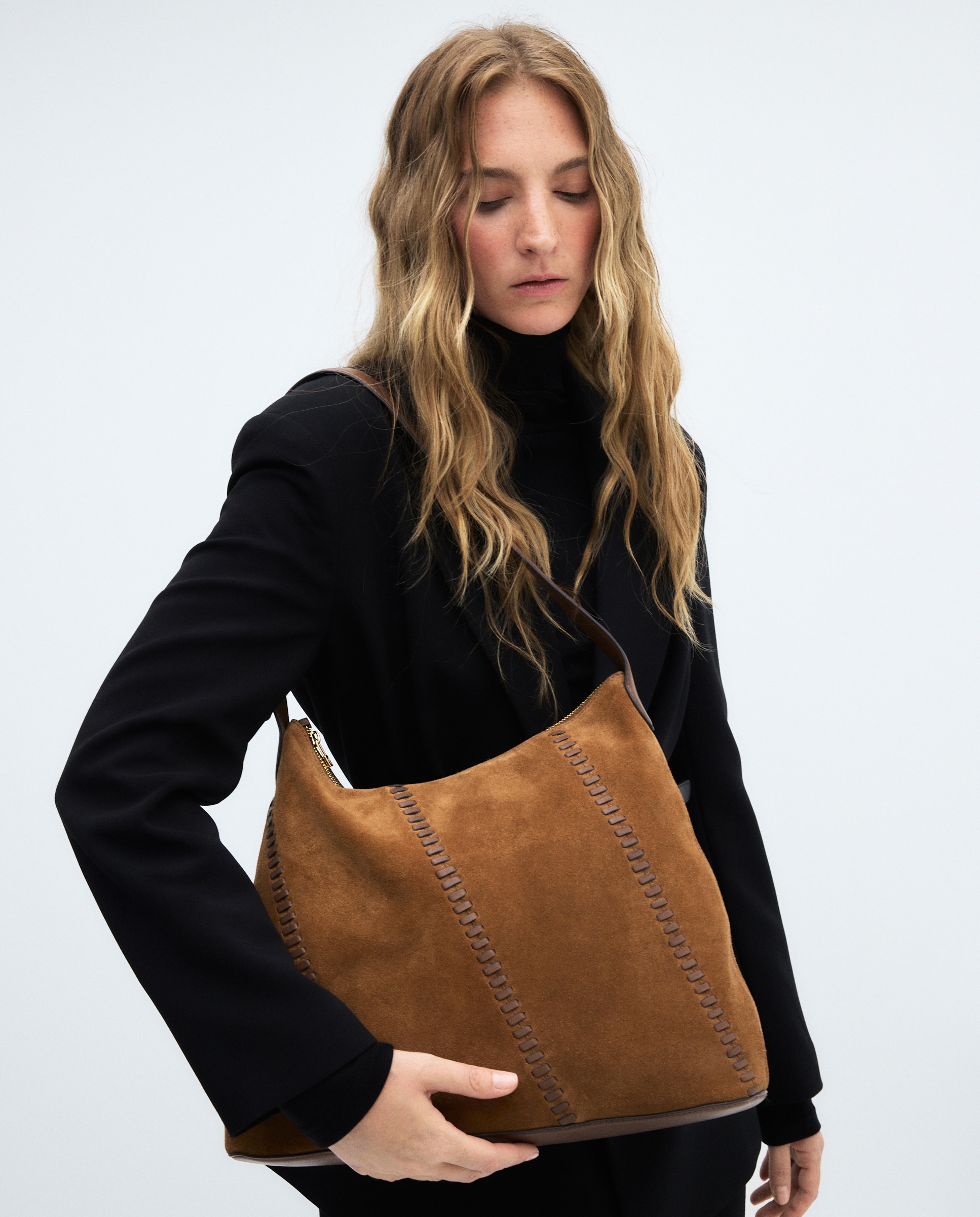 Imagen 6 de Bolso shopper de ante con pasadas piel - Latouche - Tostado Tostado