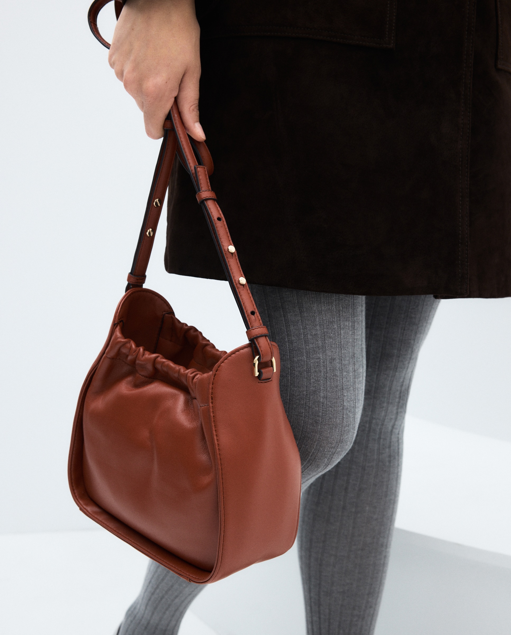 Mala Shopper de Camurça com Pele e Puxadores 770 Terracota-6