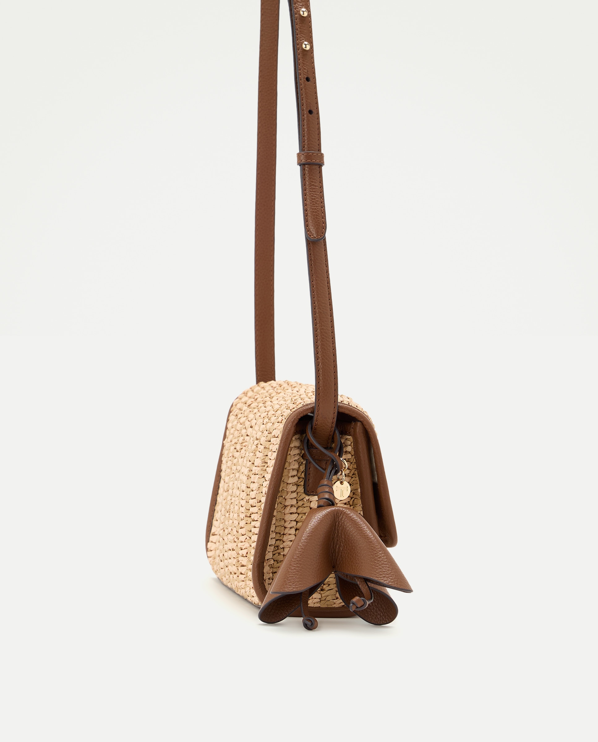 Mala Tiracolo de Ráfia e Pele 730 Camel-3