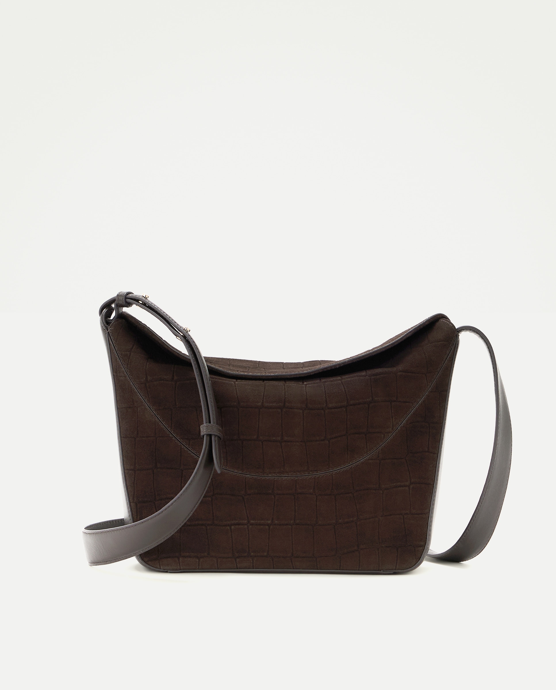 Bolso doble uso de bandolera y hombro de piel serraje con efecto cocodrilo - Latouche - Chocolate Chocolate-1