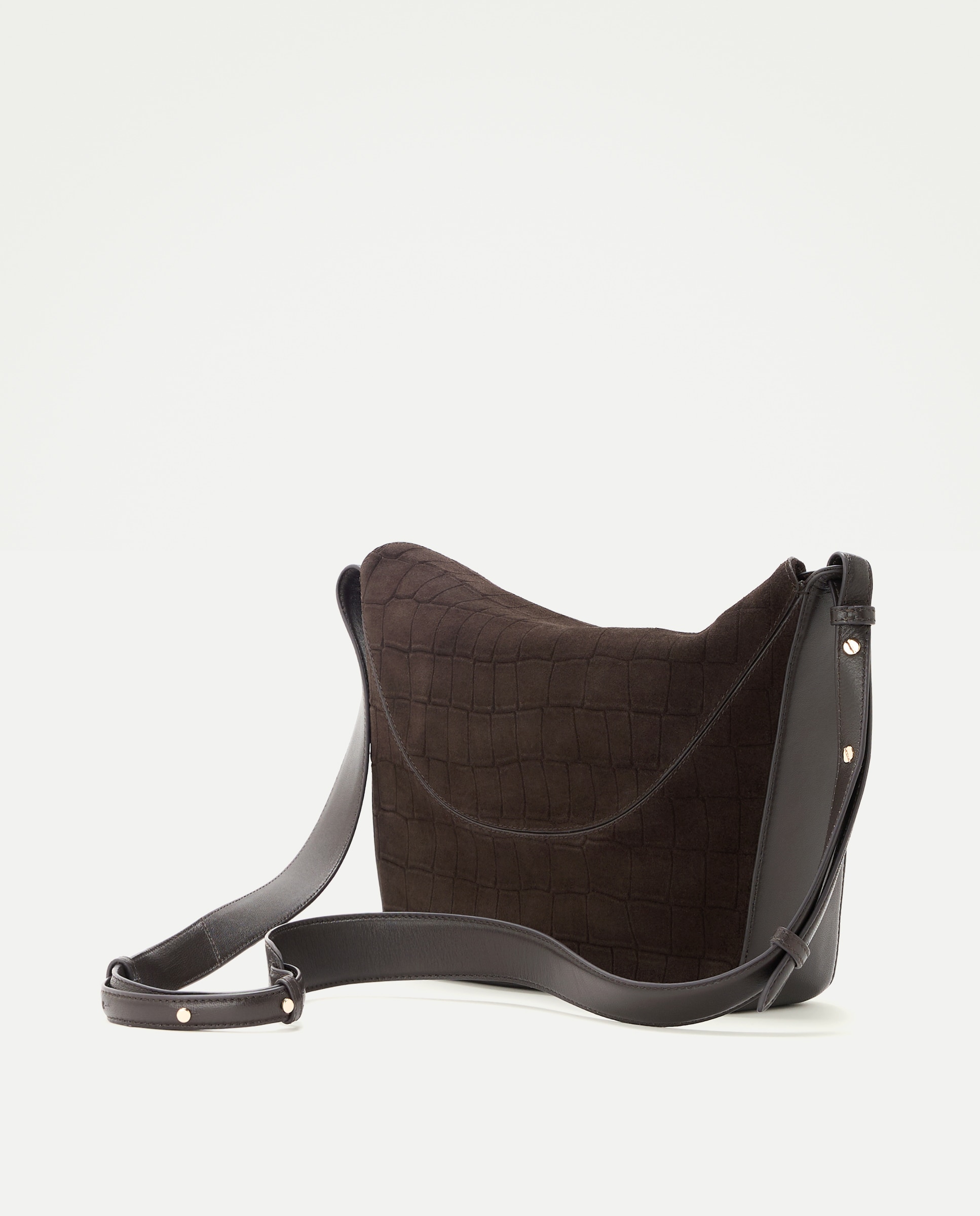 Bolso doble uso de bandolera y hombro de piel serraje con efecto cocodrilo - Latouche - Chocolate Chocolate-2
