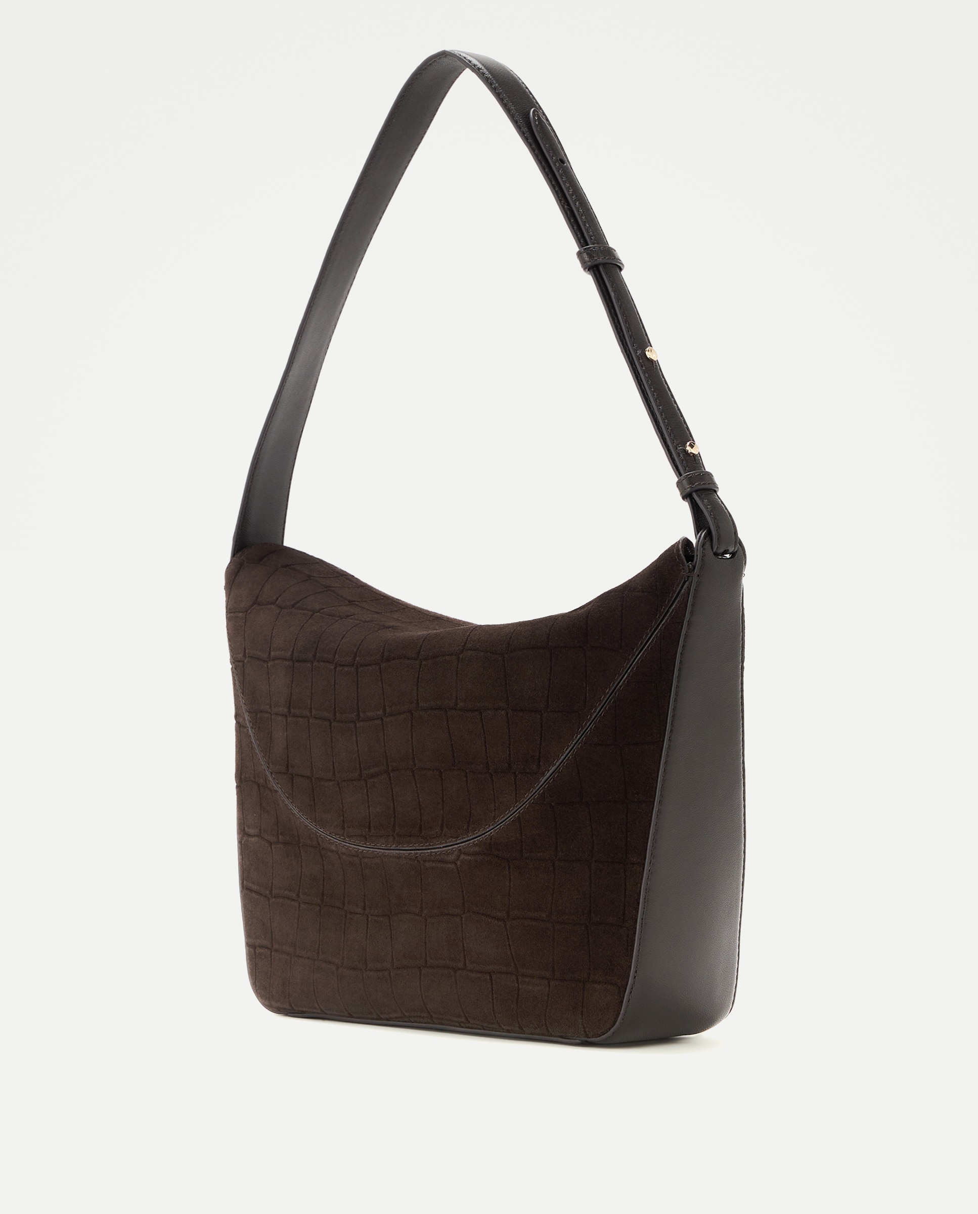 Bolso doble uso de bandolera y hombro de piel serraje con efecto cocodrilo - Latouche - Chocolate Chocolate-3