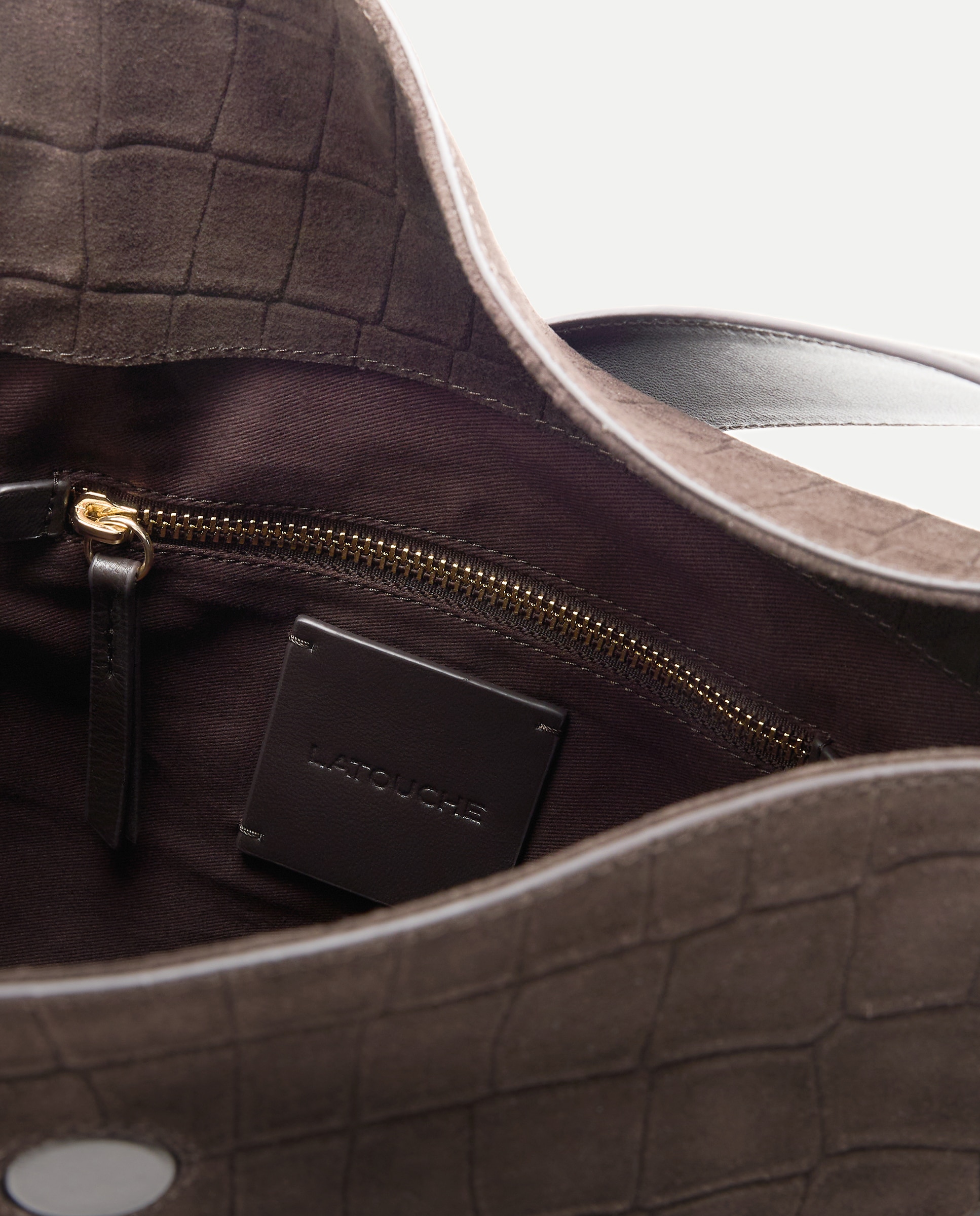 Bolso doble uso de bandolera y hombro de piel serraje con efecto cocodrilo - Latouche - Chocolate Chocolate-4