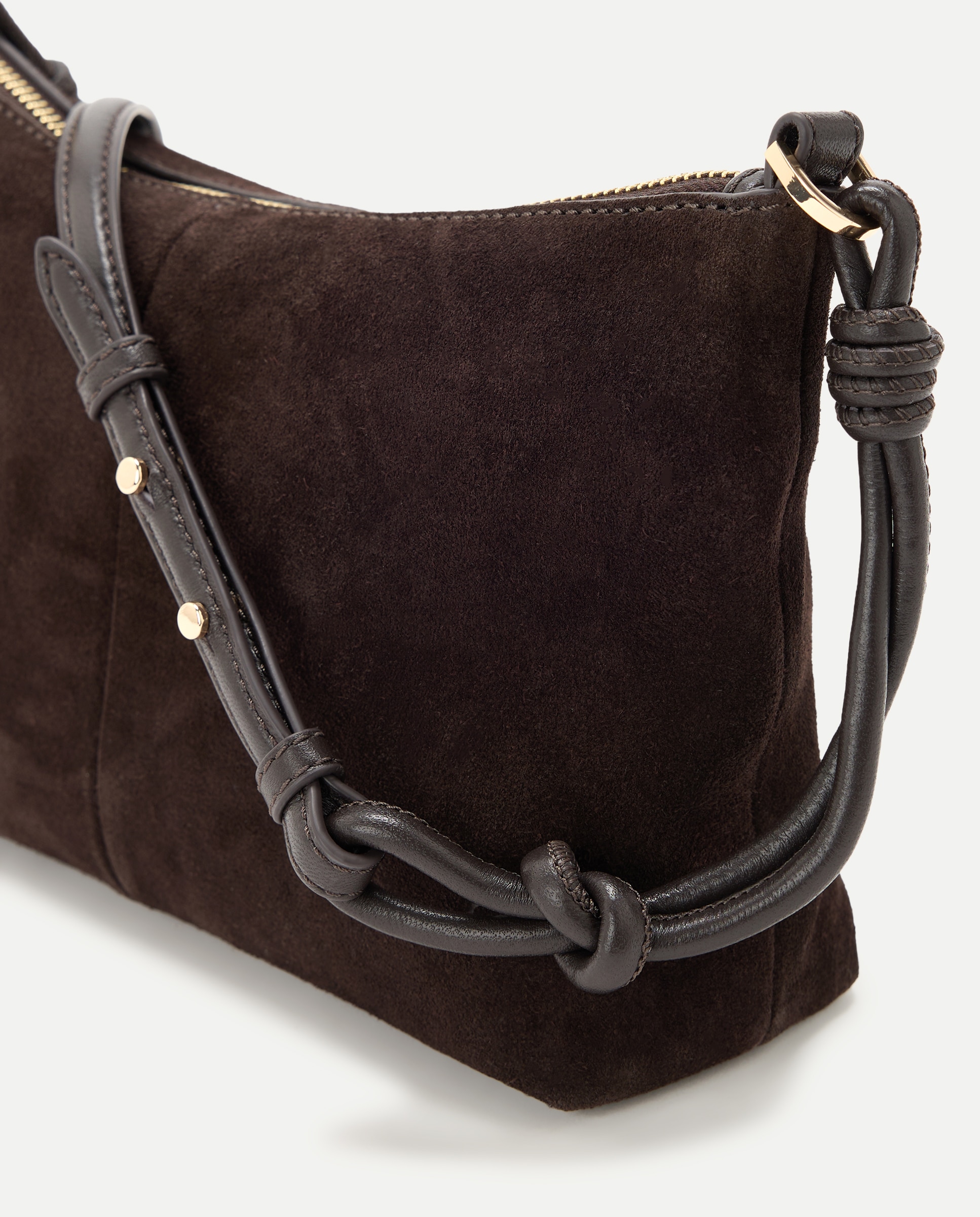 Bolso bandolera de piel de serraje con detalle nudos - Latouche - Chocolate Chocolate-4