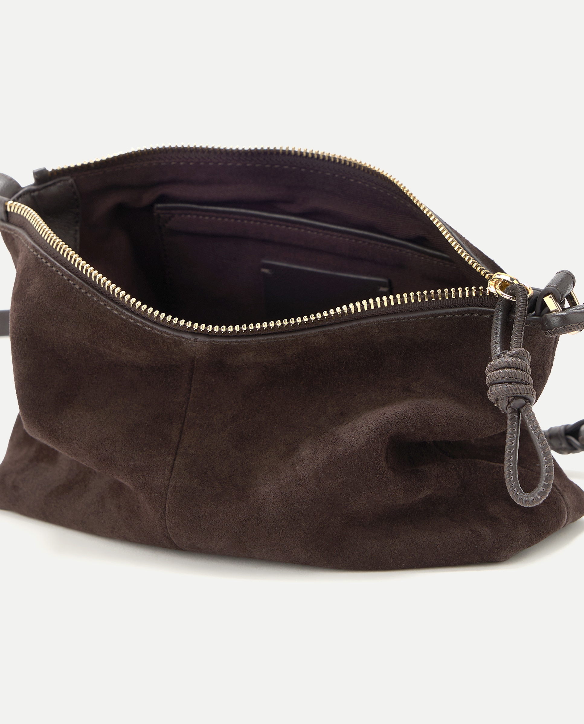 Bolso bandolera de piel de serraje con detalle nudos - Latouche - Chocolate Chocolate-5