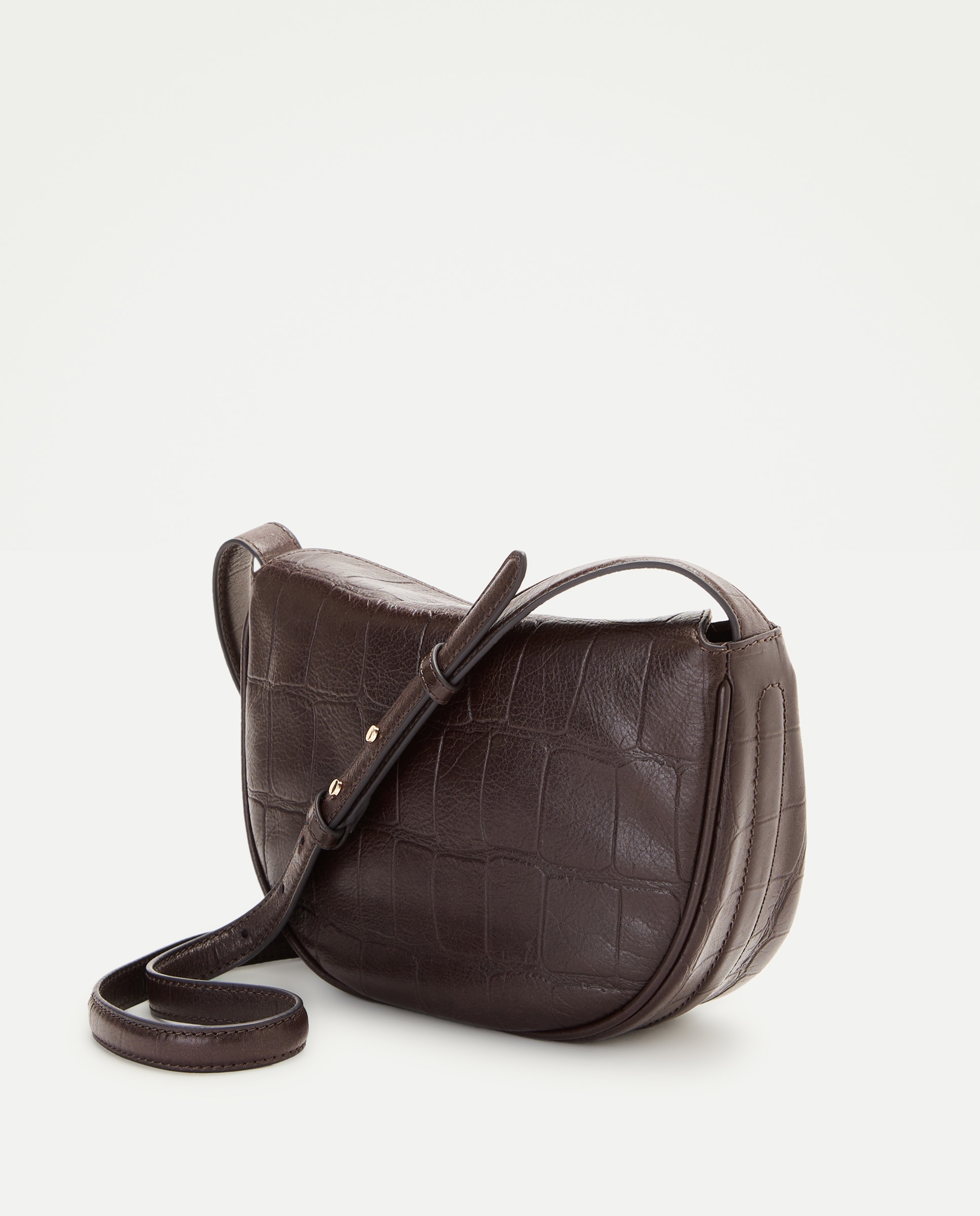 Mala Crossbody em Napa com Animal Print de Crocodilo e Fecho Metálico com Efeito Castanho-2