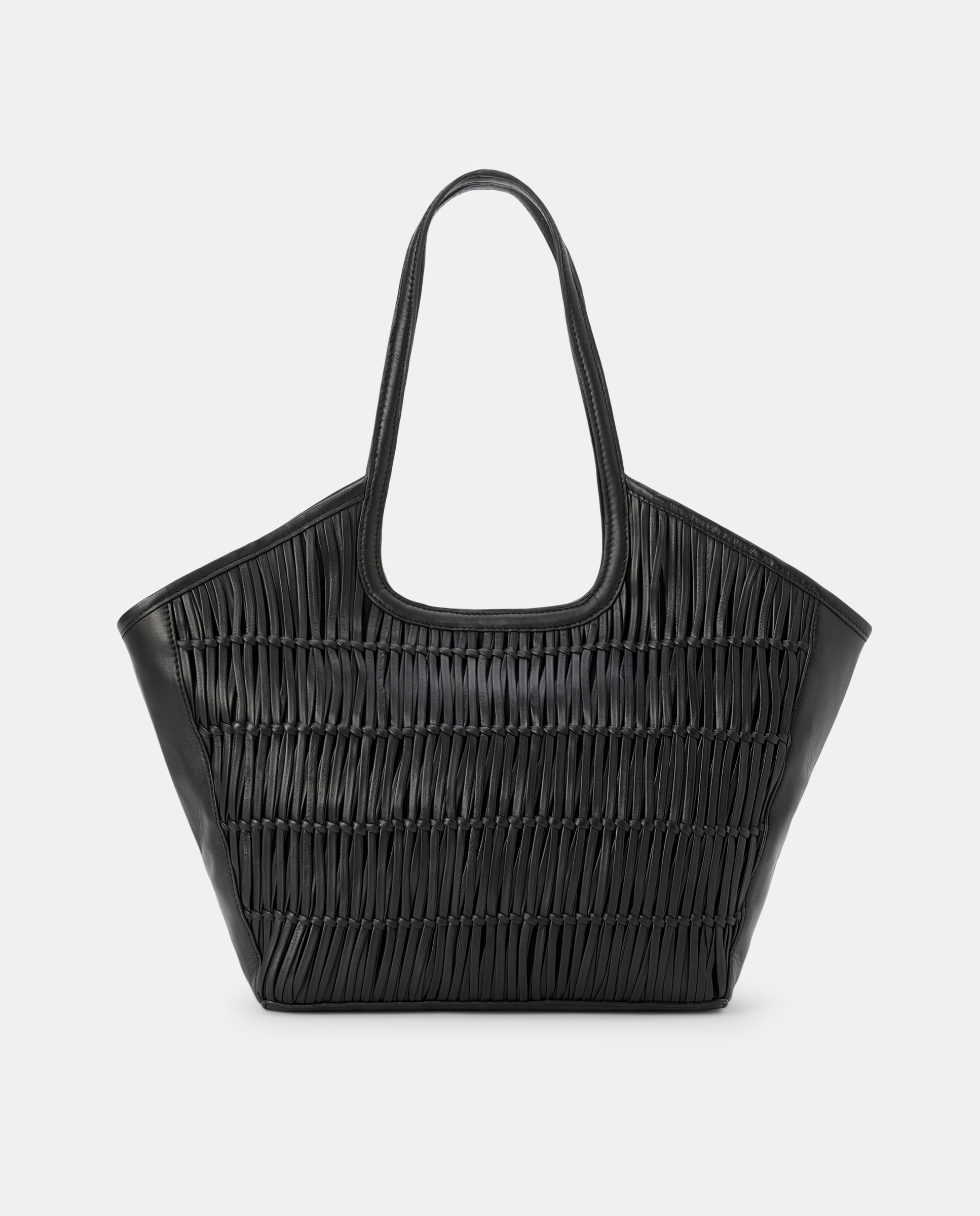 Mala Shopper Entrançada em Pele Preto-1