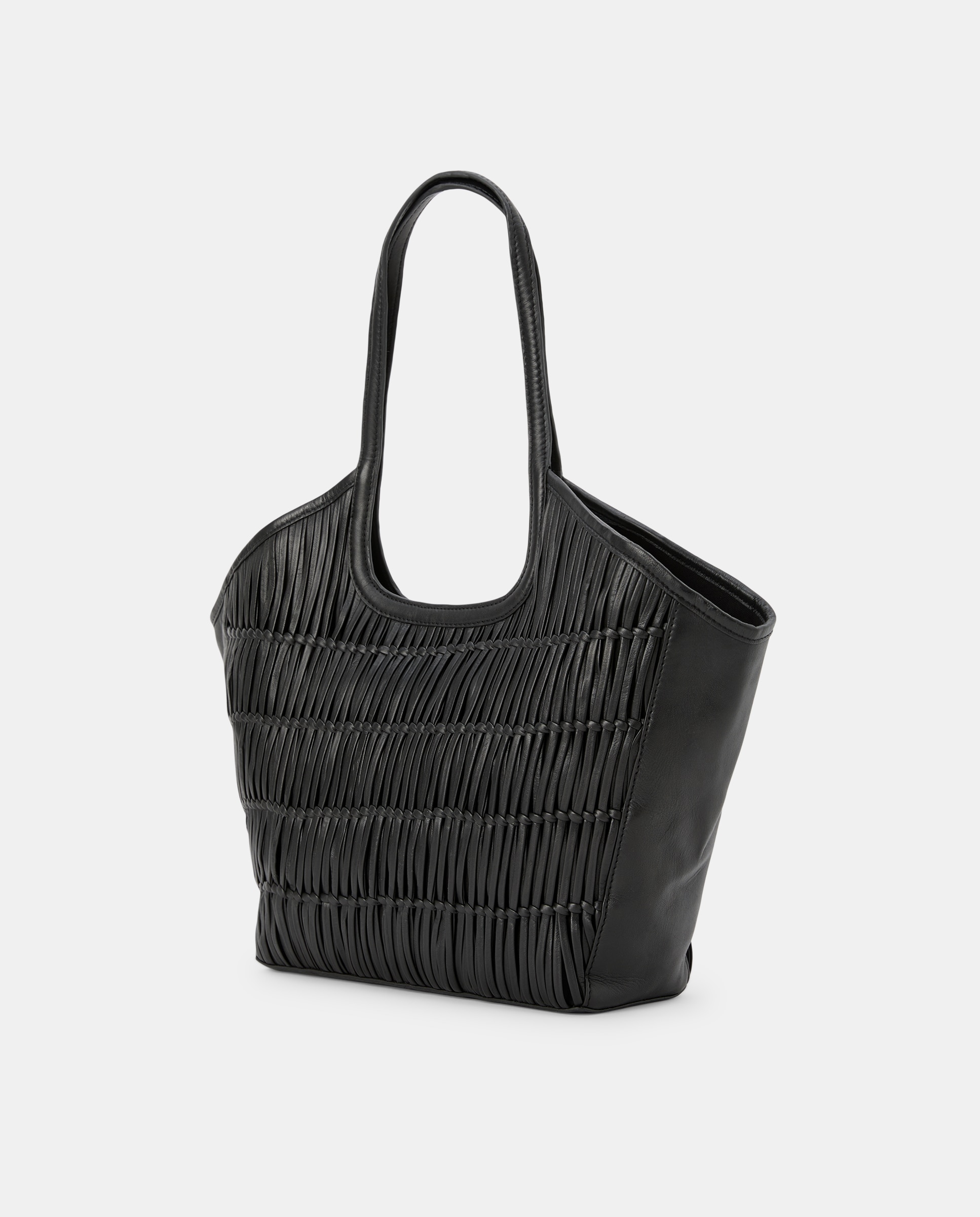 Mala Shopper Entrançada em Pele Preto-3