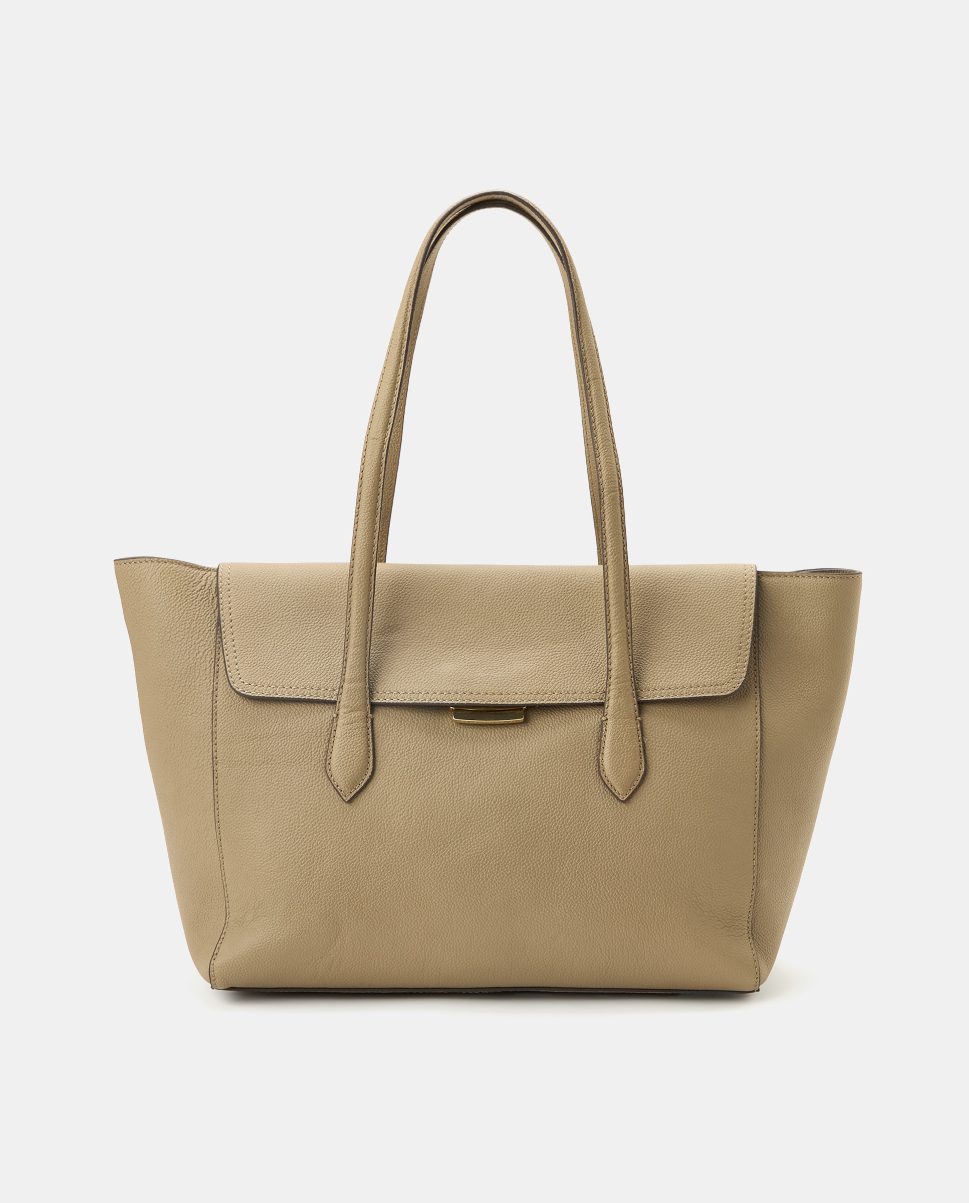 Mala Shopper com Aba e Fecho Metálico Vison Claro-1