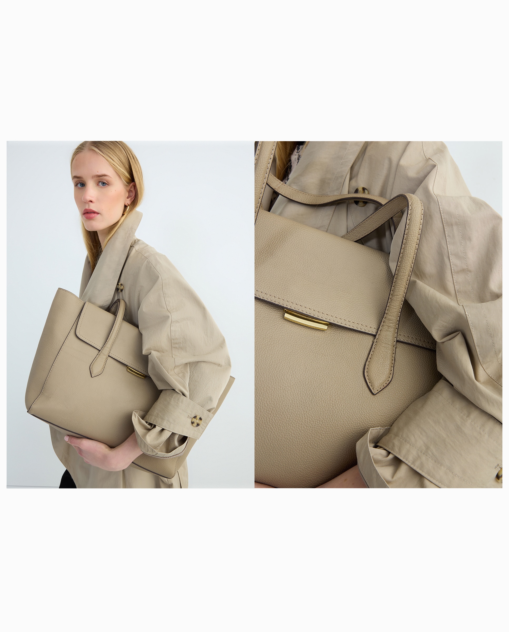 Mala Shopper com Aba e Fecho Metálico Vison Claro-4