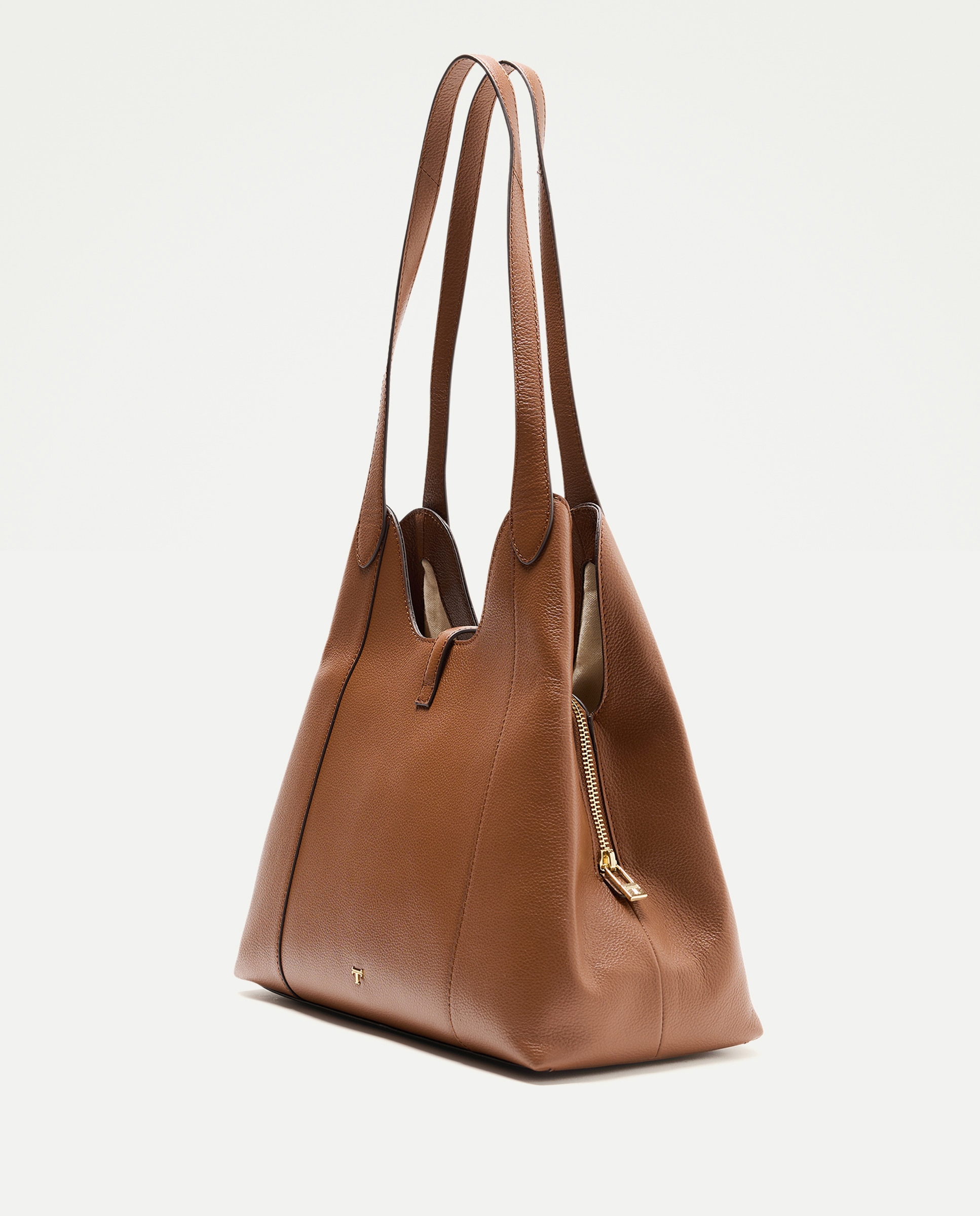 Mala Shopper em Pele com Bolso Triplo 730 Camel-2