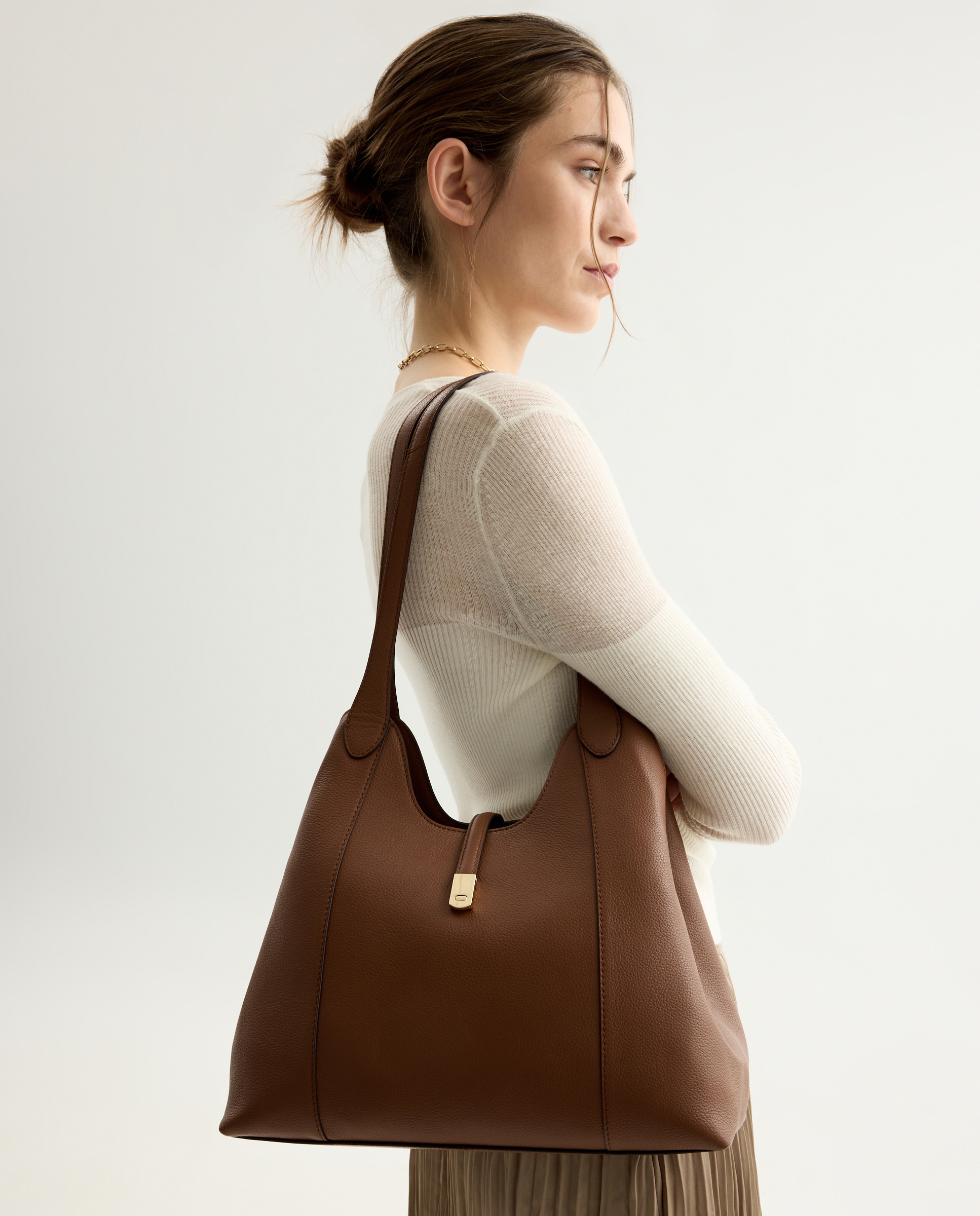Mala Shopper em Pele com Bolso Triplo 730 Camel-6