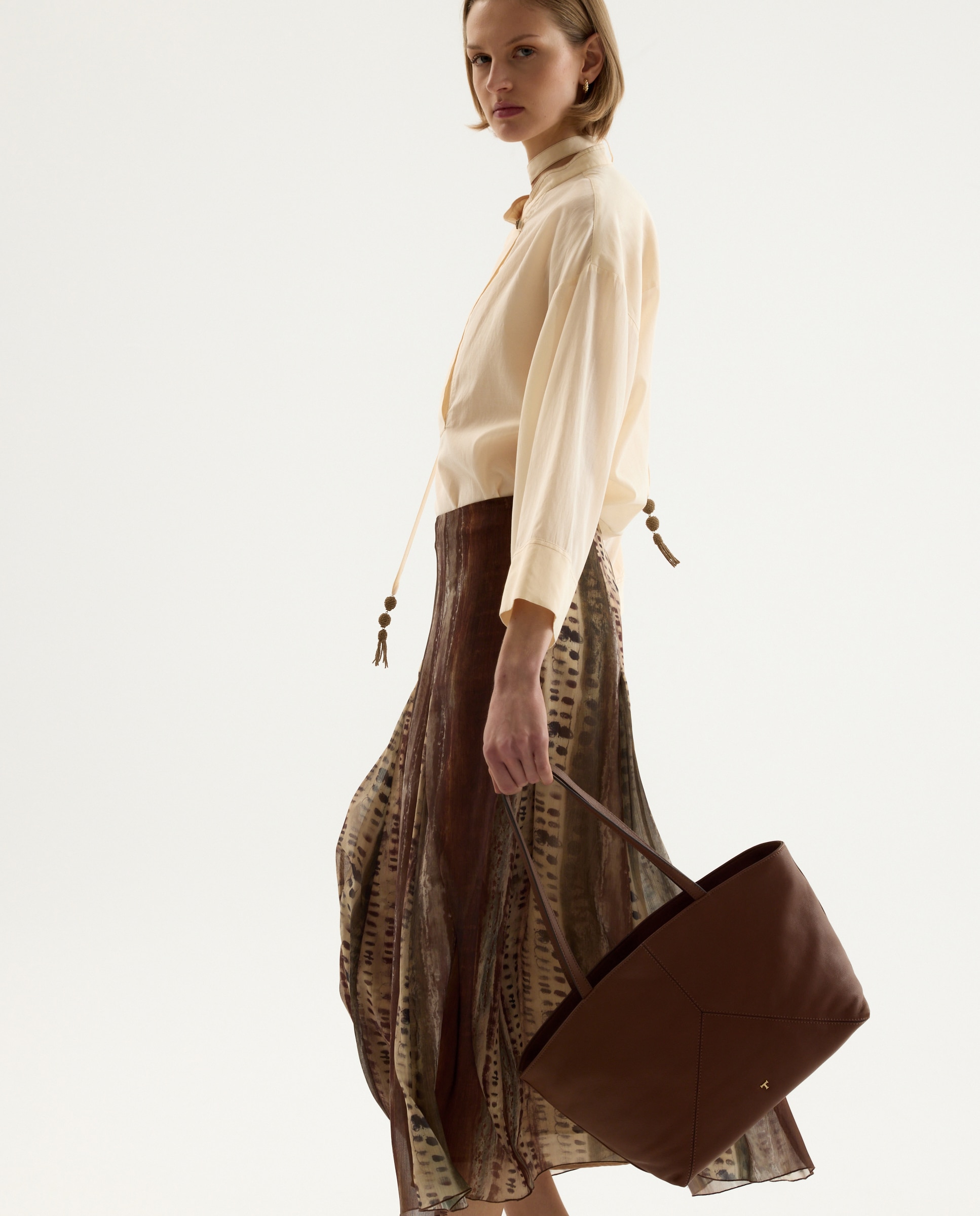 Shopper piezas cremallera piel - Latouche - Blanco 730 Camel-5