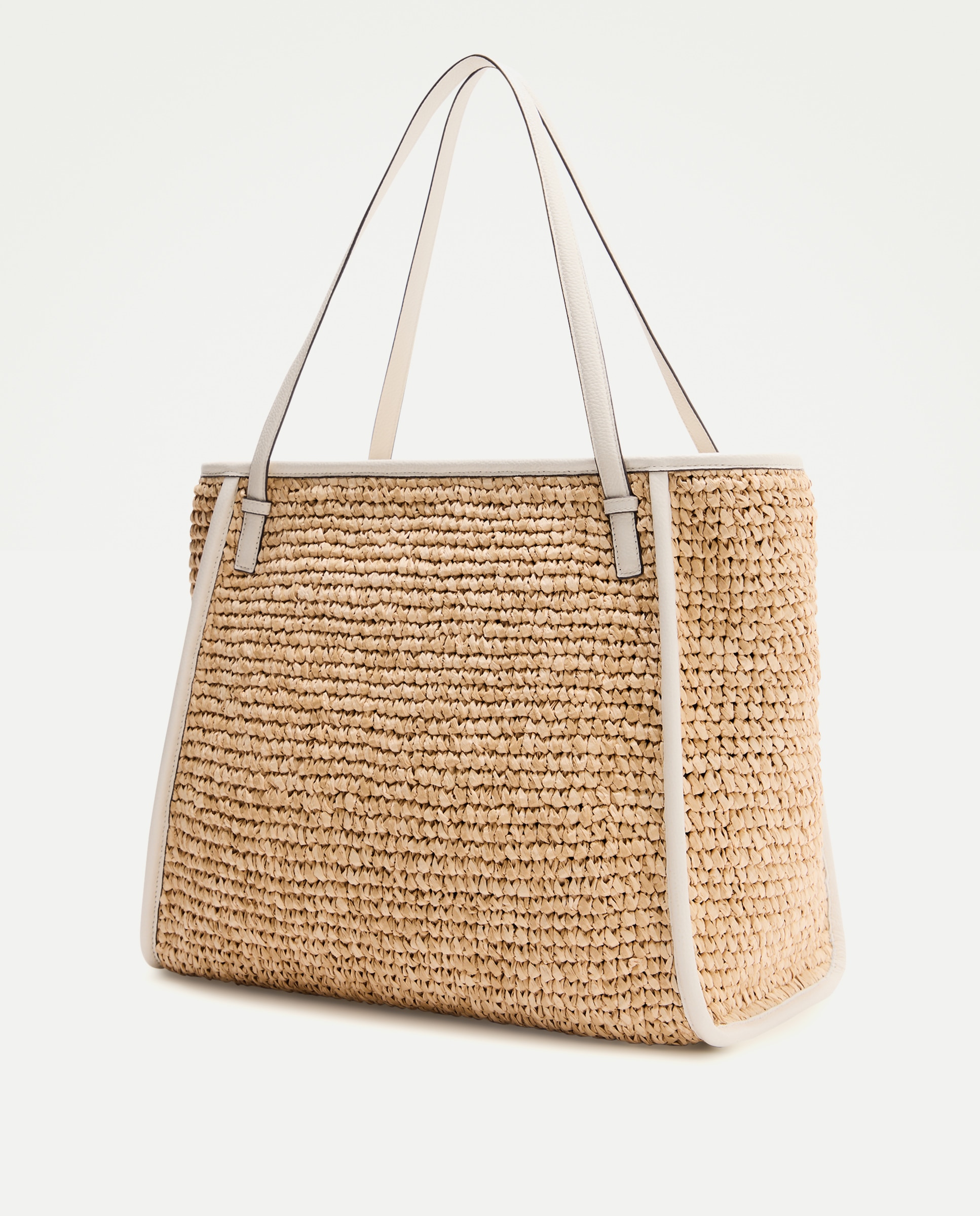 Shopper de Ráfia com Pele Branco-2