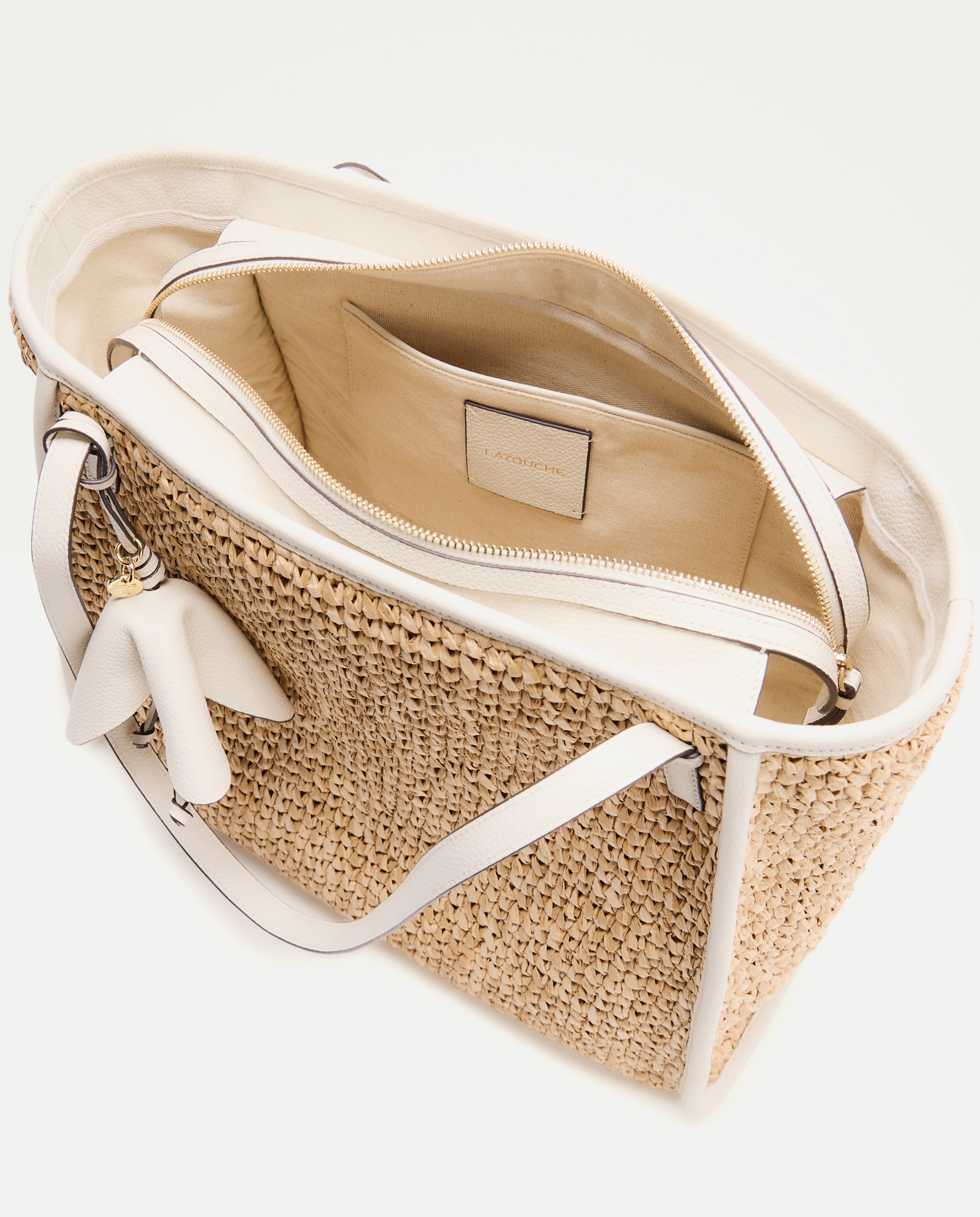 Shopper de Ráfia com Pele Branco-3