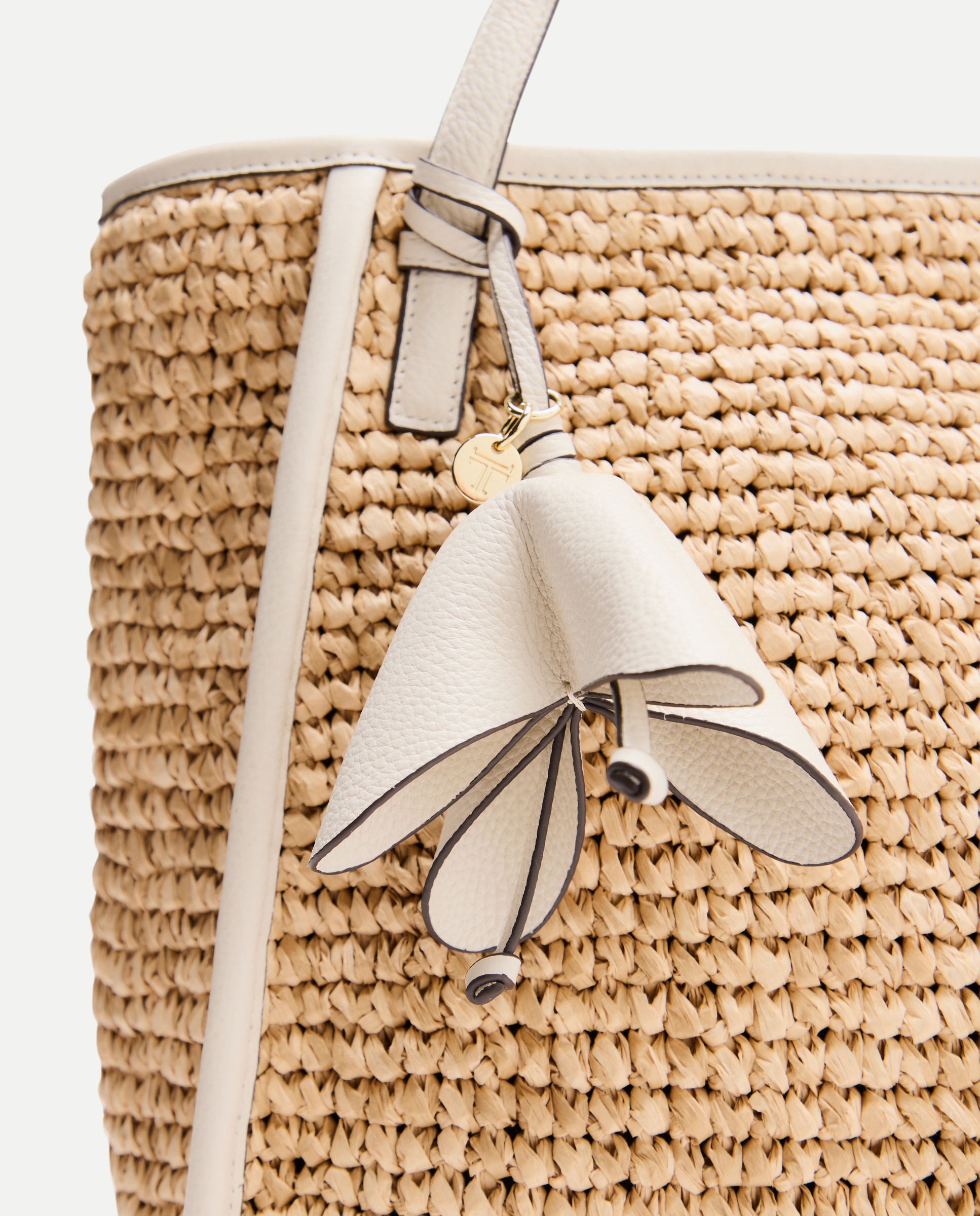 Shopper de Ráfia com Pele Branco-4
