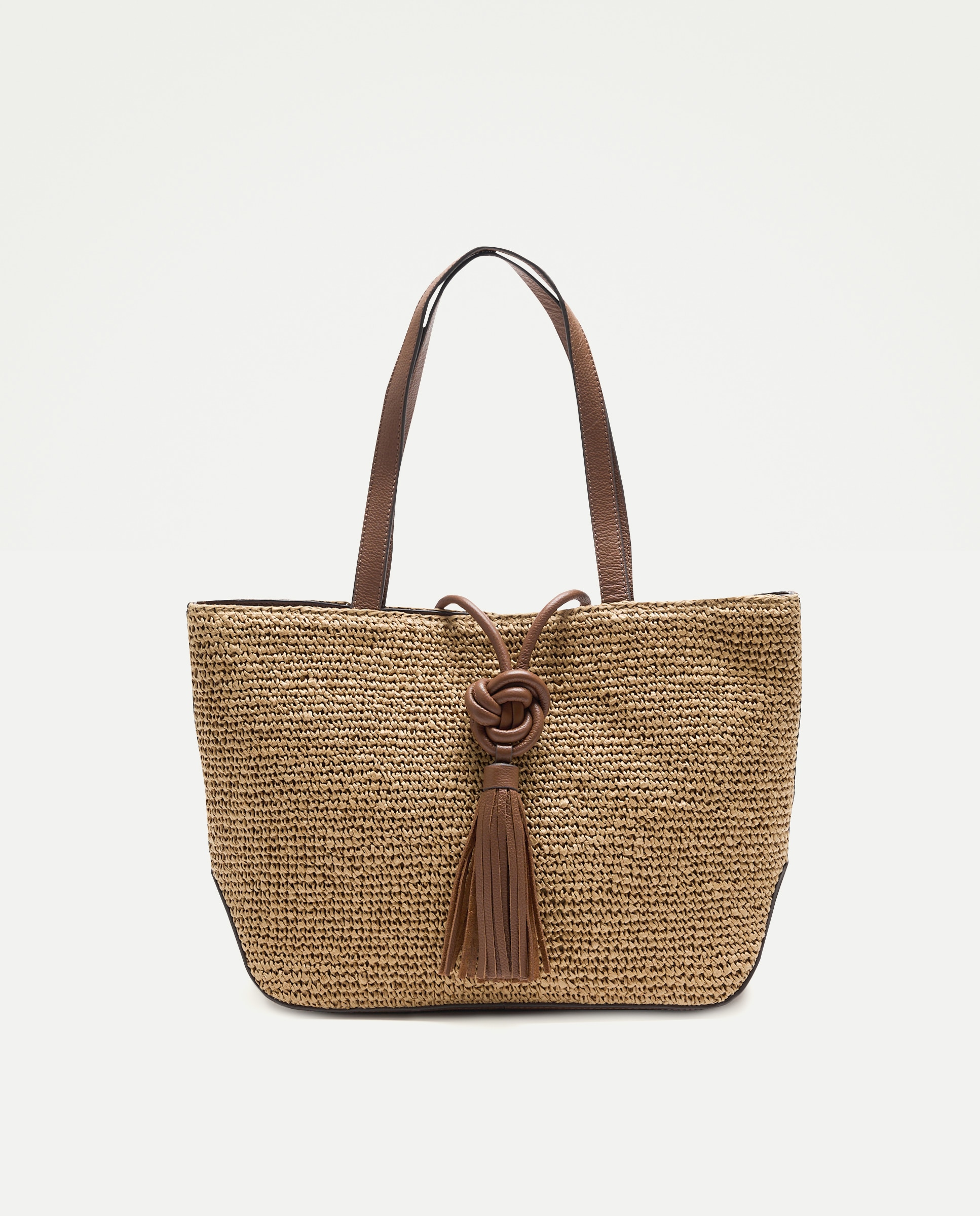 Imagem 0 de Mala Shopper de Ráfia e Pele com Borla