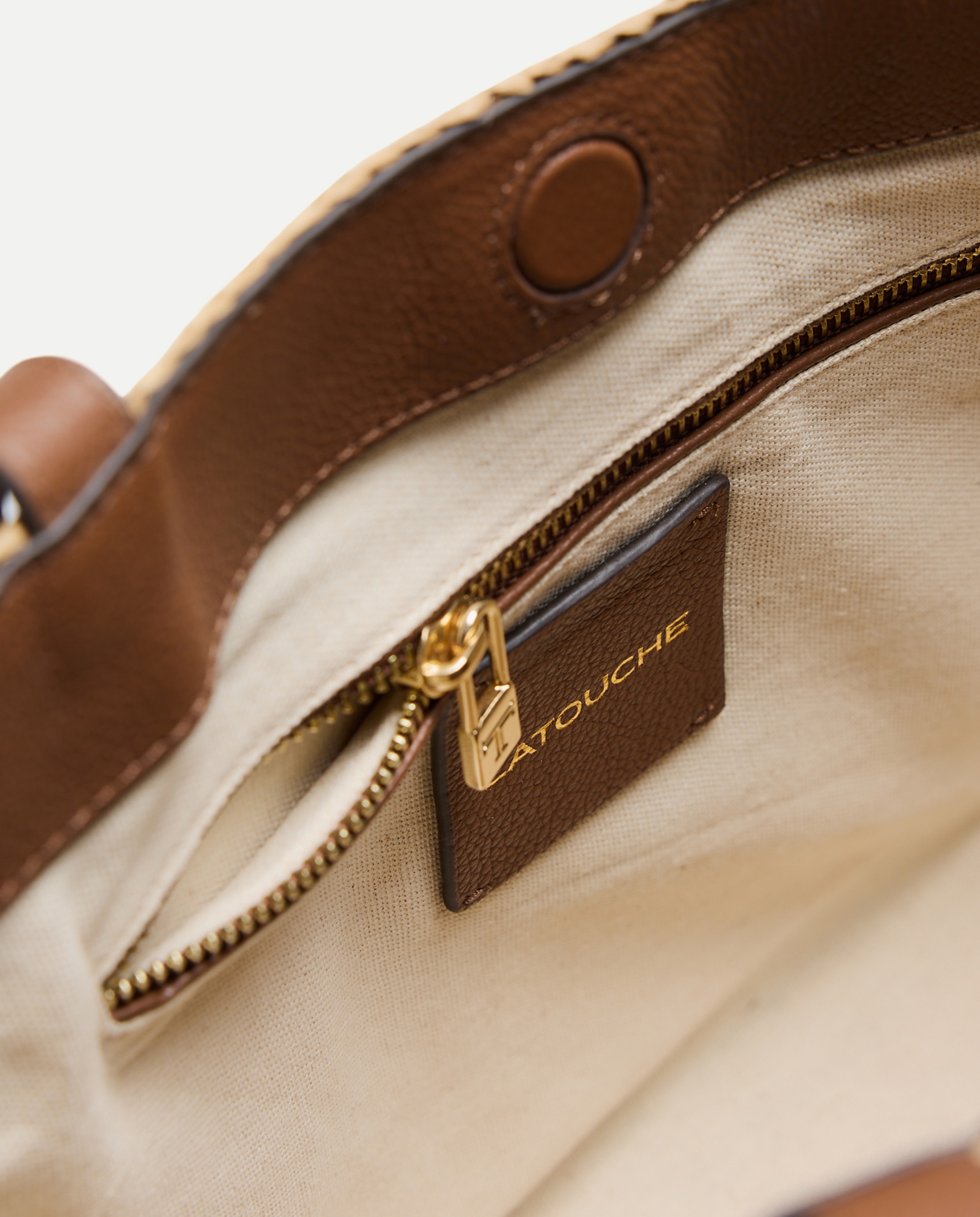 Mala Shopper de Ráfia e Pele com Borla Bege-4