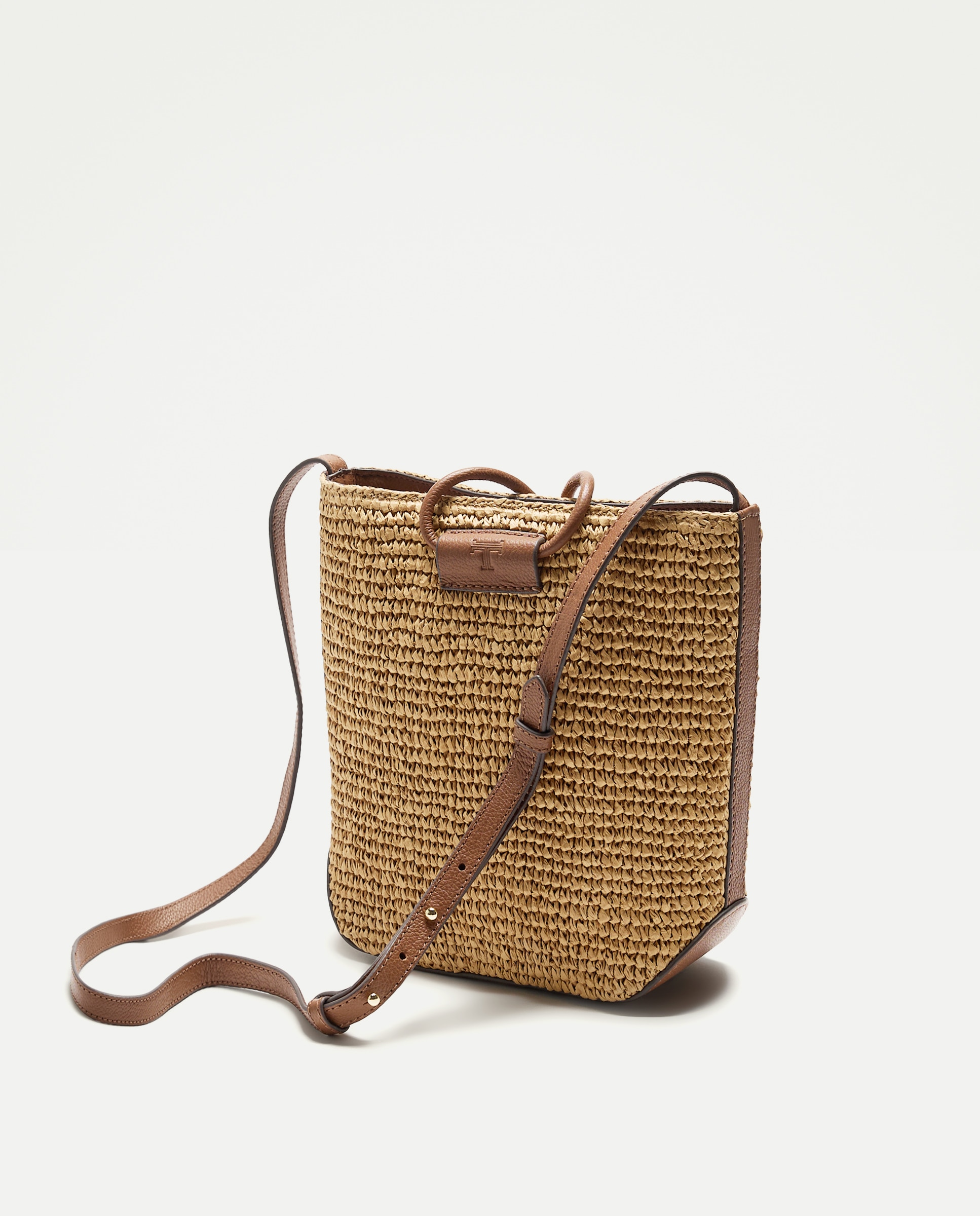 Mala Shopper de Ráfia Entrançada e Pele 730 Camel-2