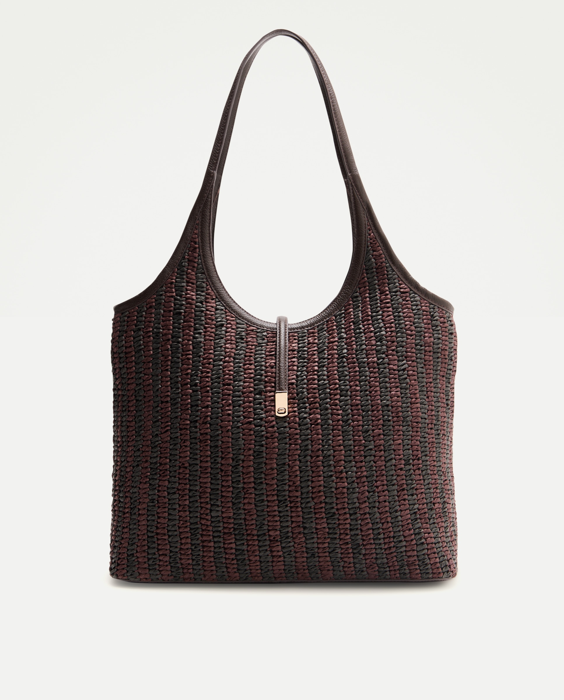 Imagem 0 de Mala Shopper de Ráfia em Pele com Fecho Metálico