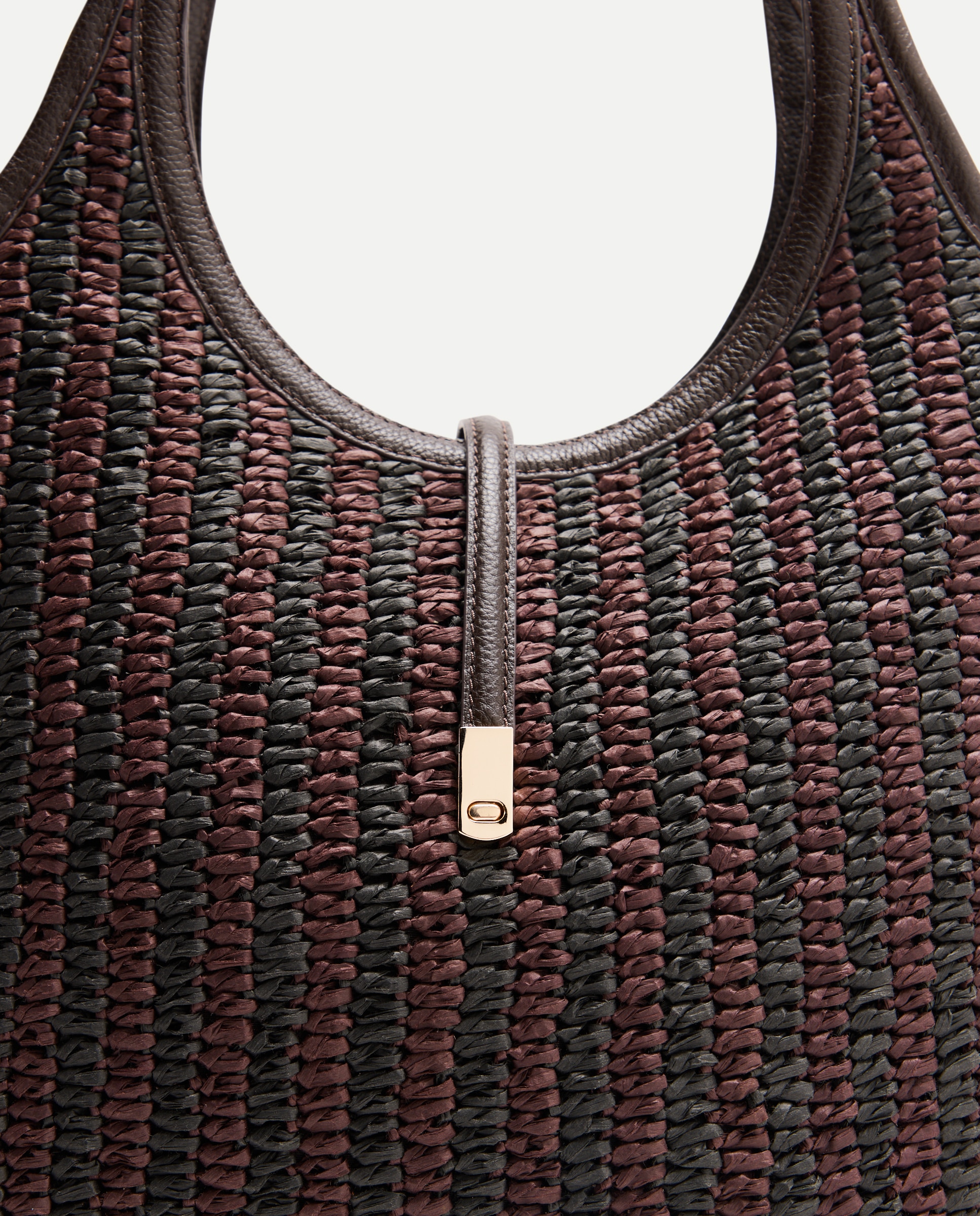 Mala Shopper de Ráfia em Pele com Fecho Metálico Castanho-4