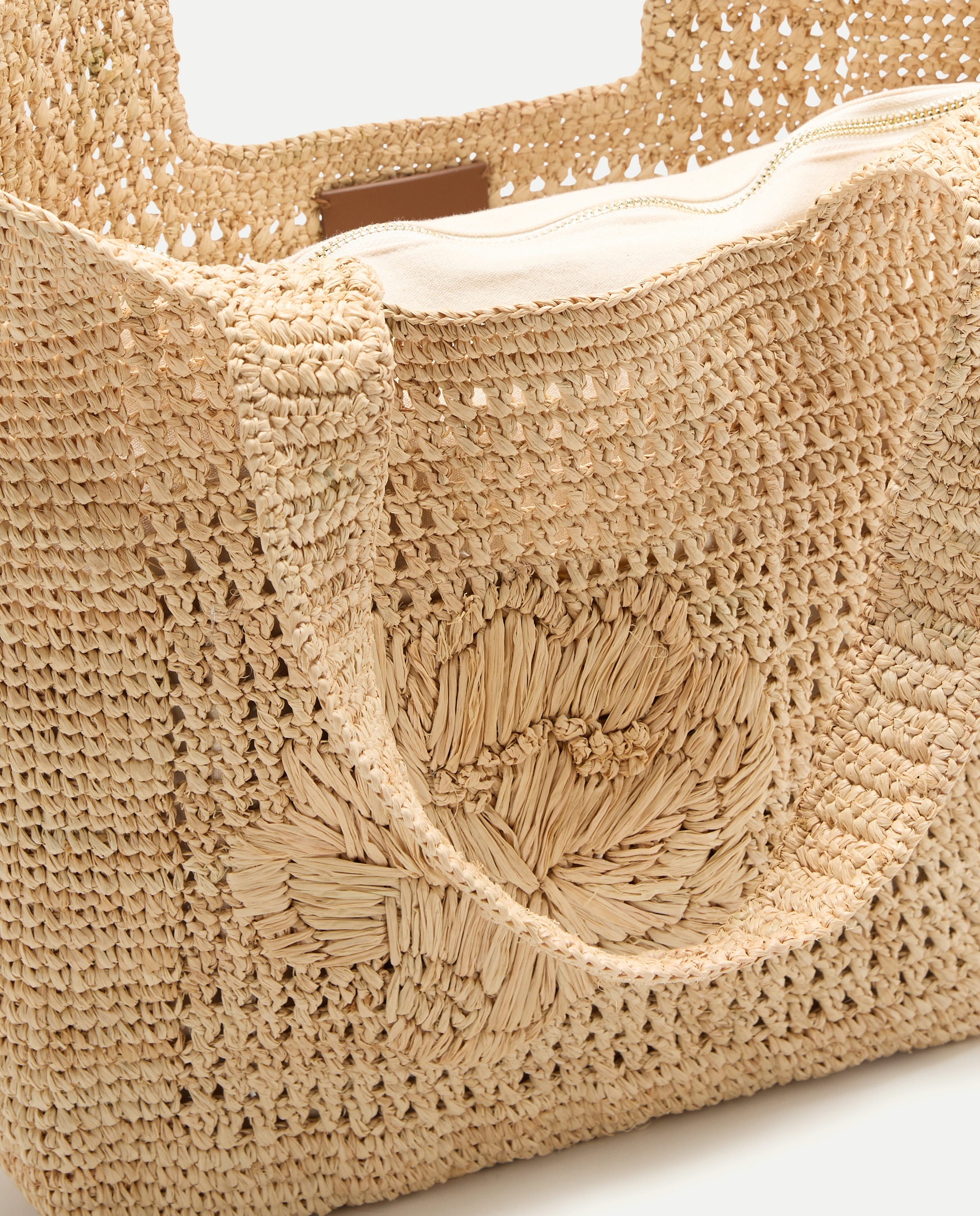 Mala Shopper de Ráfia com Flor Bege-3