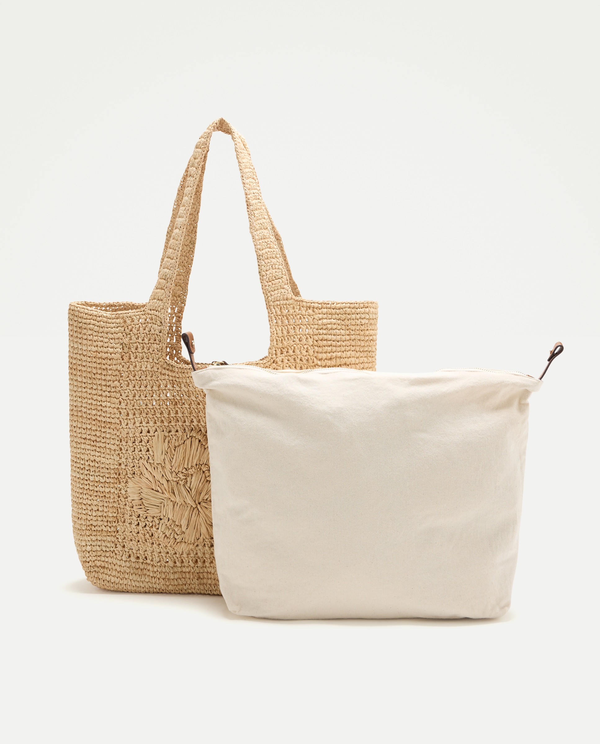 Mala Shopper de Ráfia com Flor Bege-4