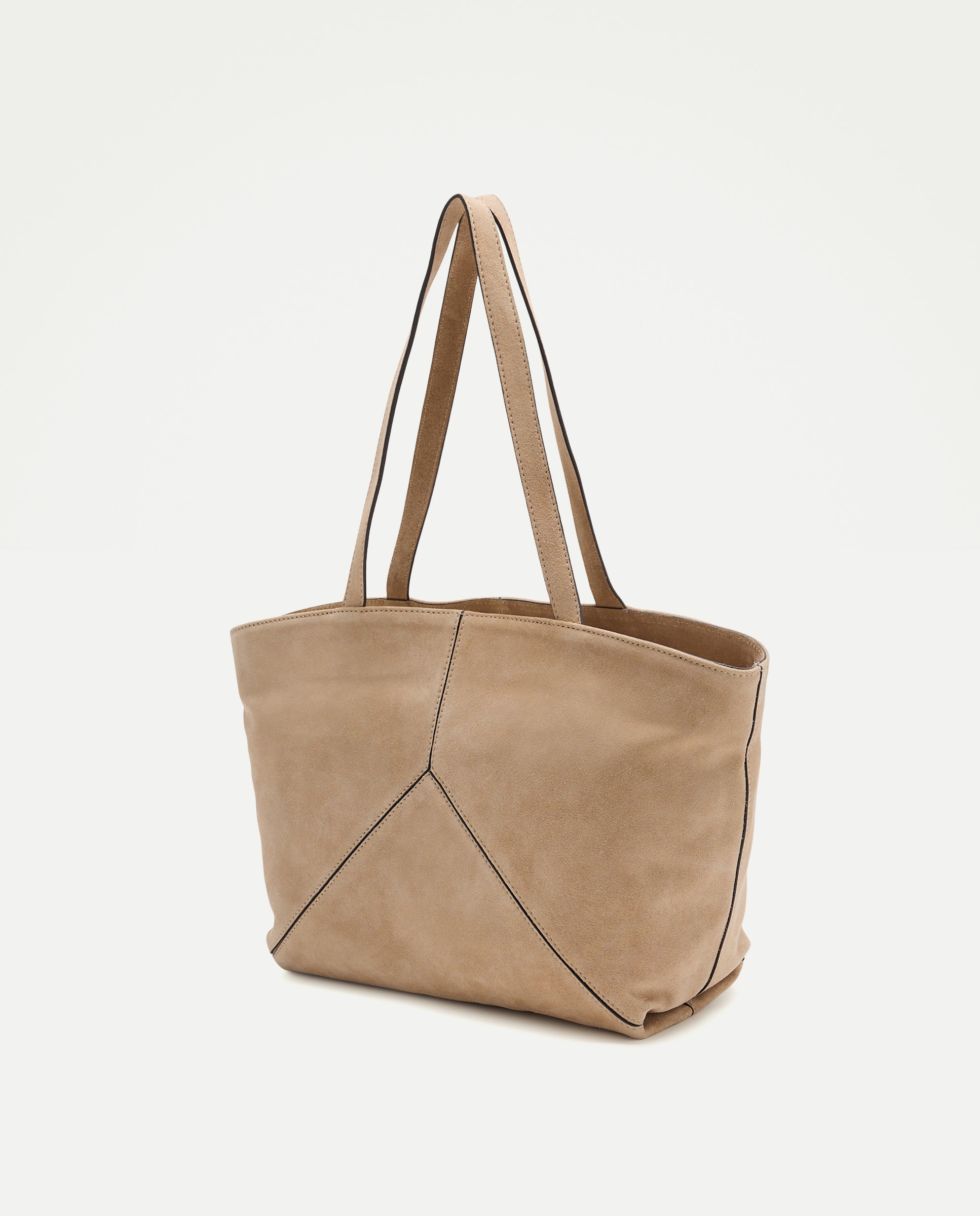 Mala Shopper em Pele com Peças e Fecho de Correr Bege-2
