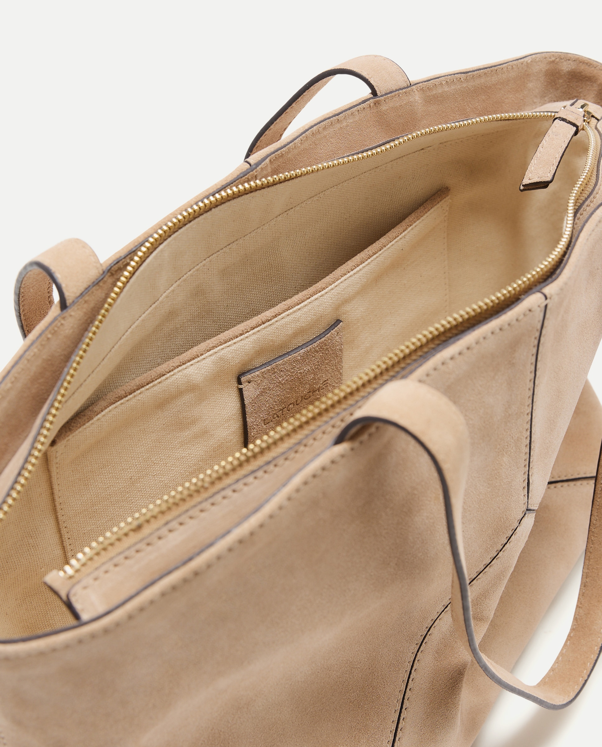 Mala Shopper em Pele com Peças e Fecho de Correr Bege-3