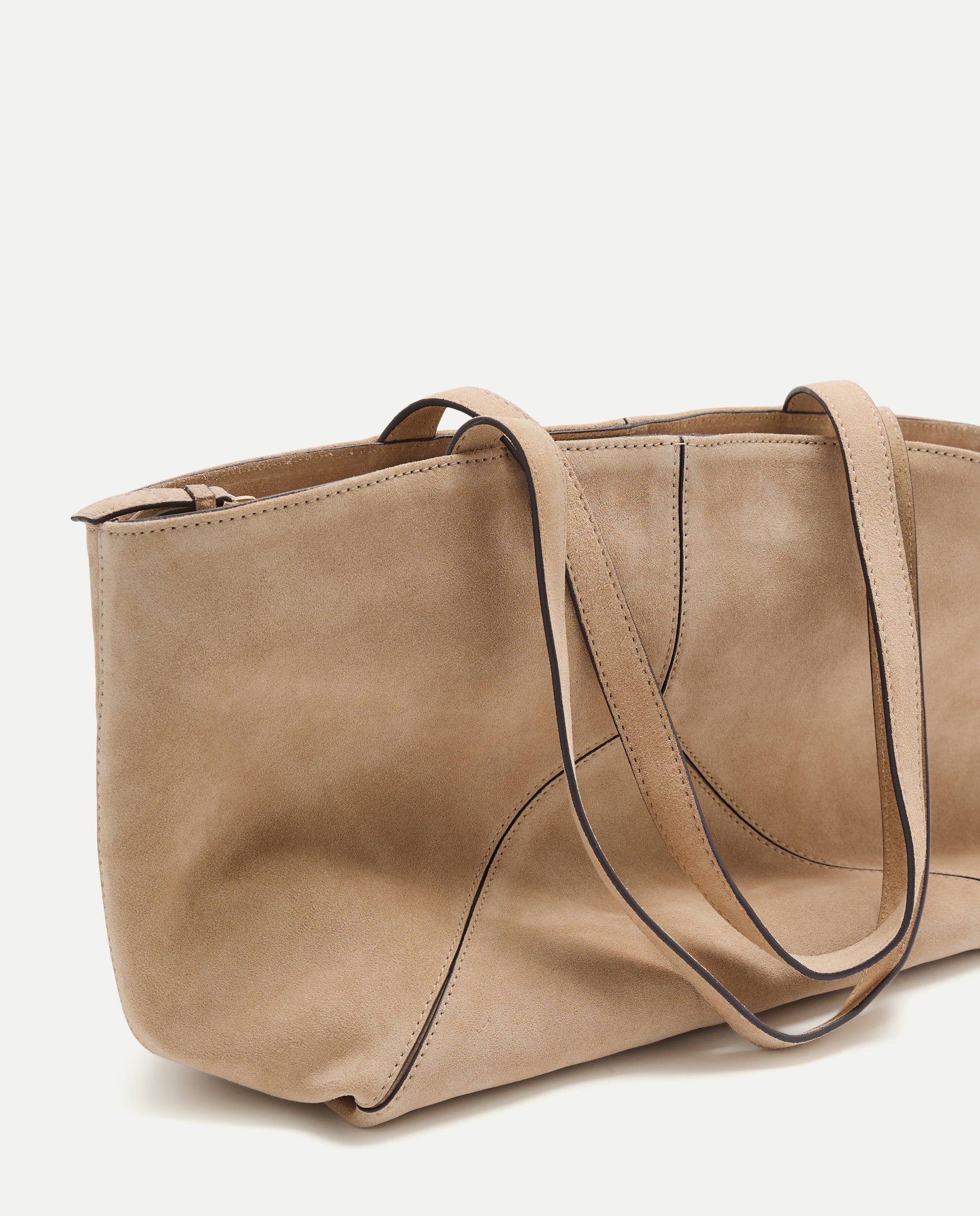 Mala Shopper em Pele com Peças e Fecho de Correr Bege-4