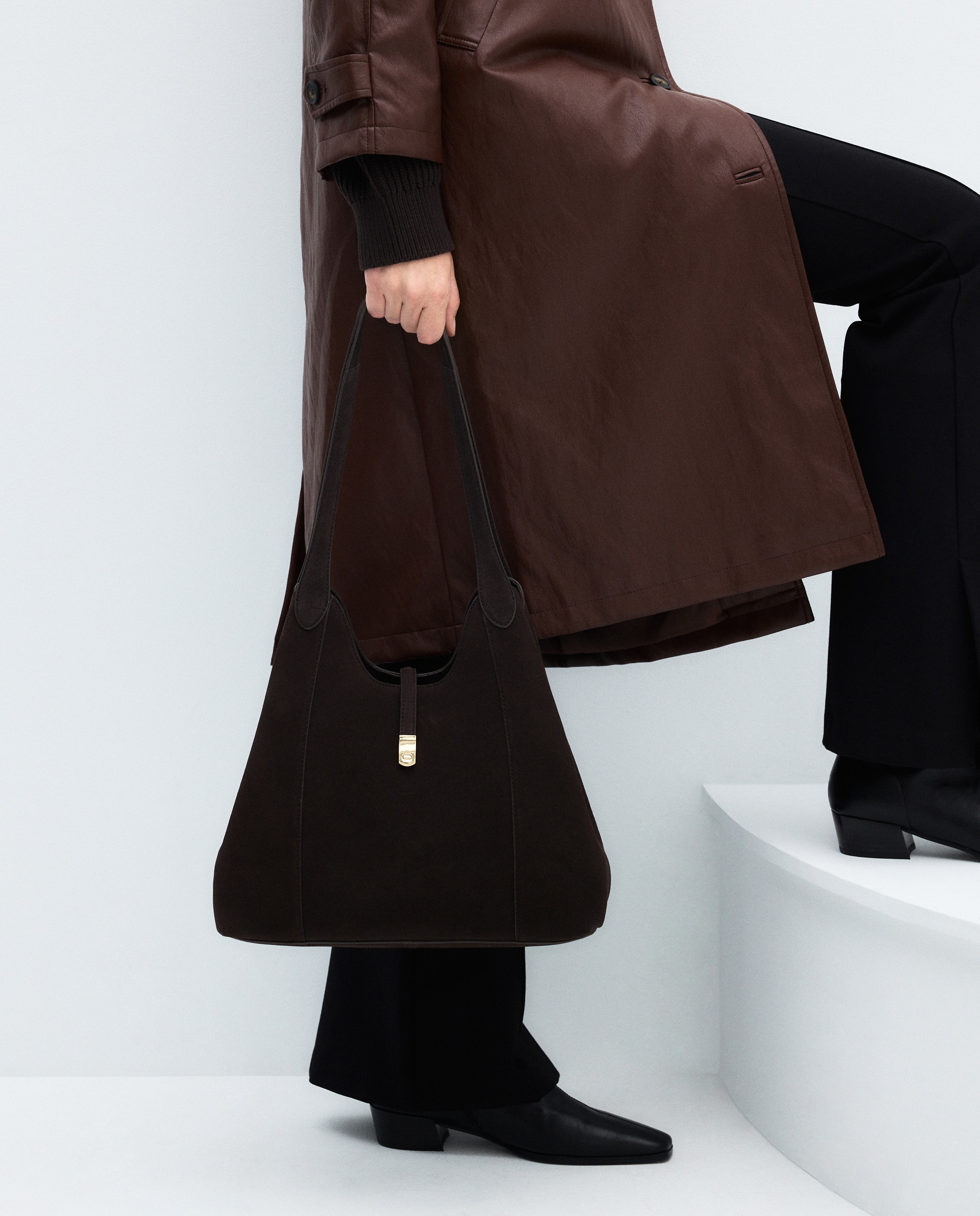 Bolso bandolera triple bolsillo serraje - Latouche - Chocolate Chocolate-5