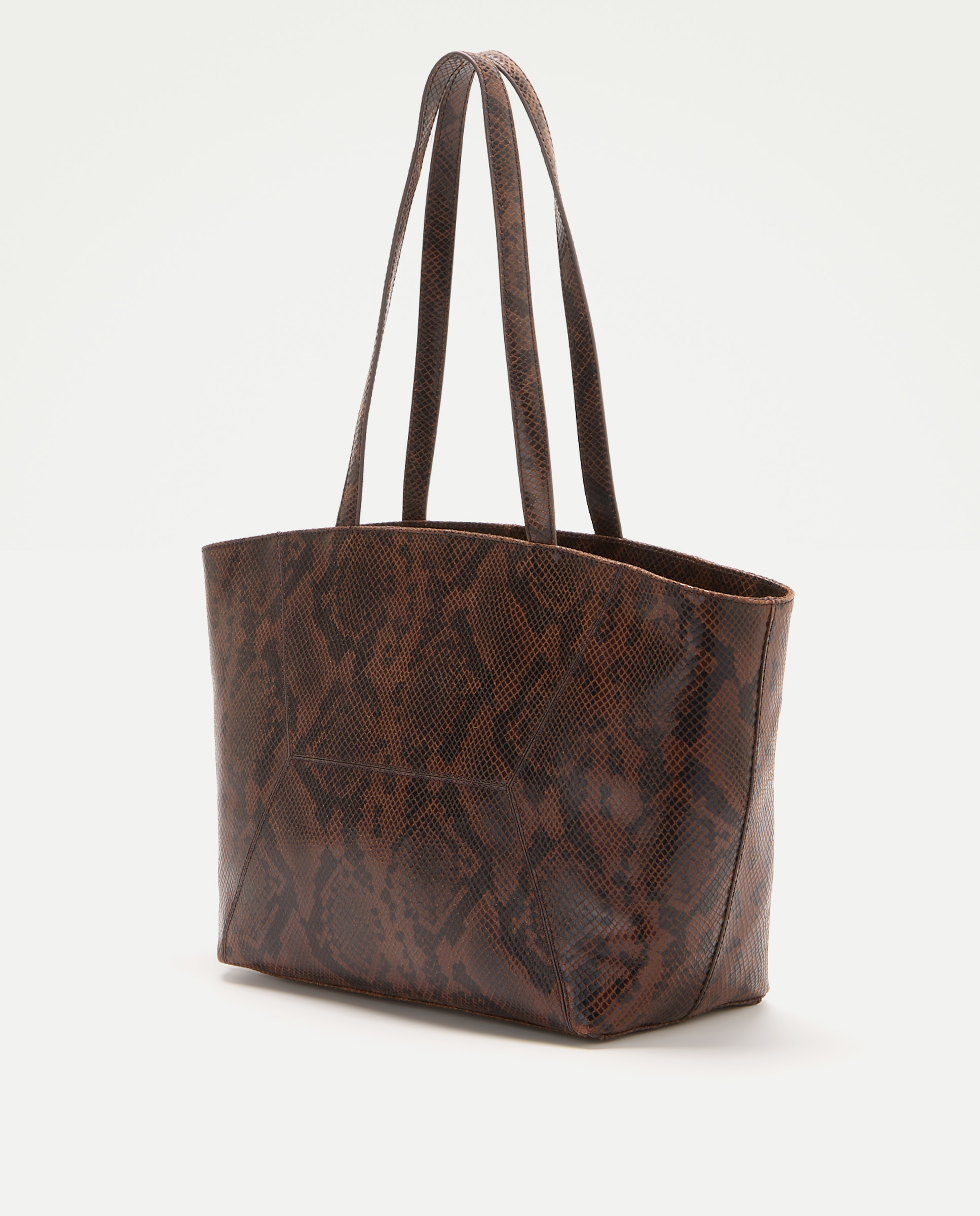 Mala Shopper em Pele com Efeito Serpente Castanho-2