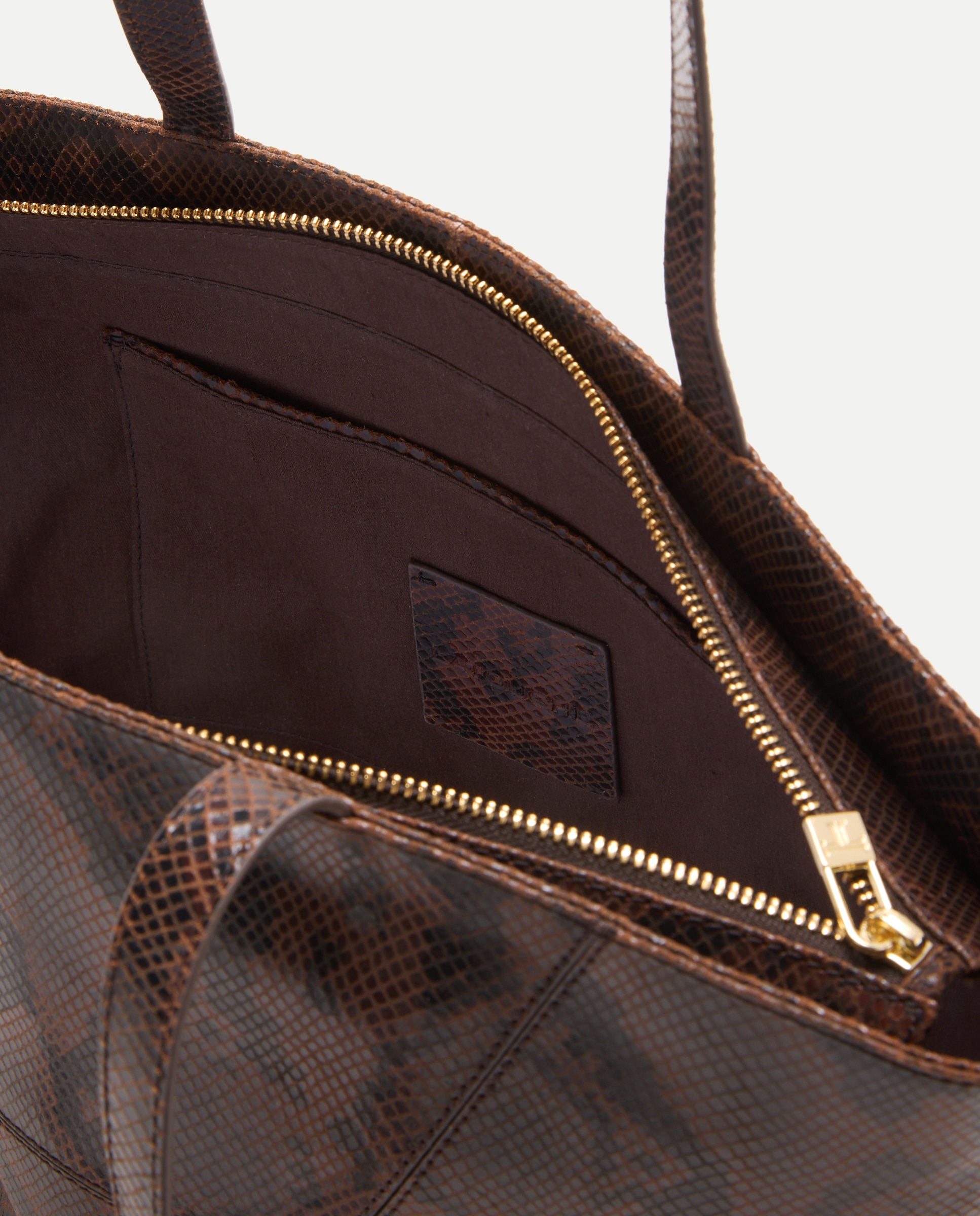 Mala Shopper em Pele com Efeito Serpente Castanho-3